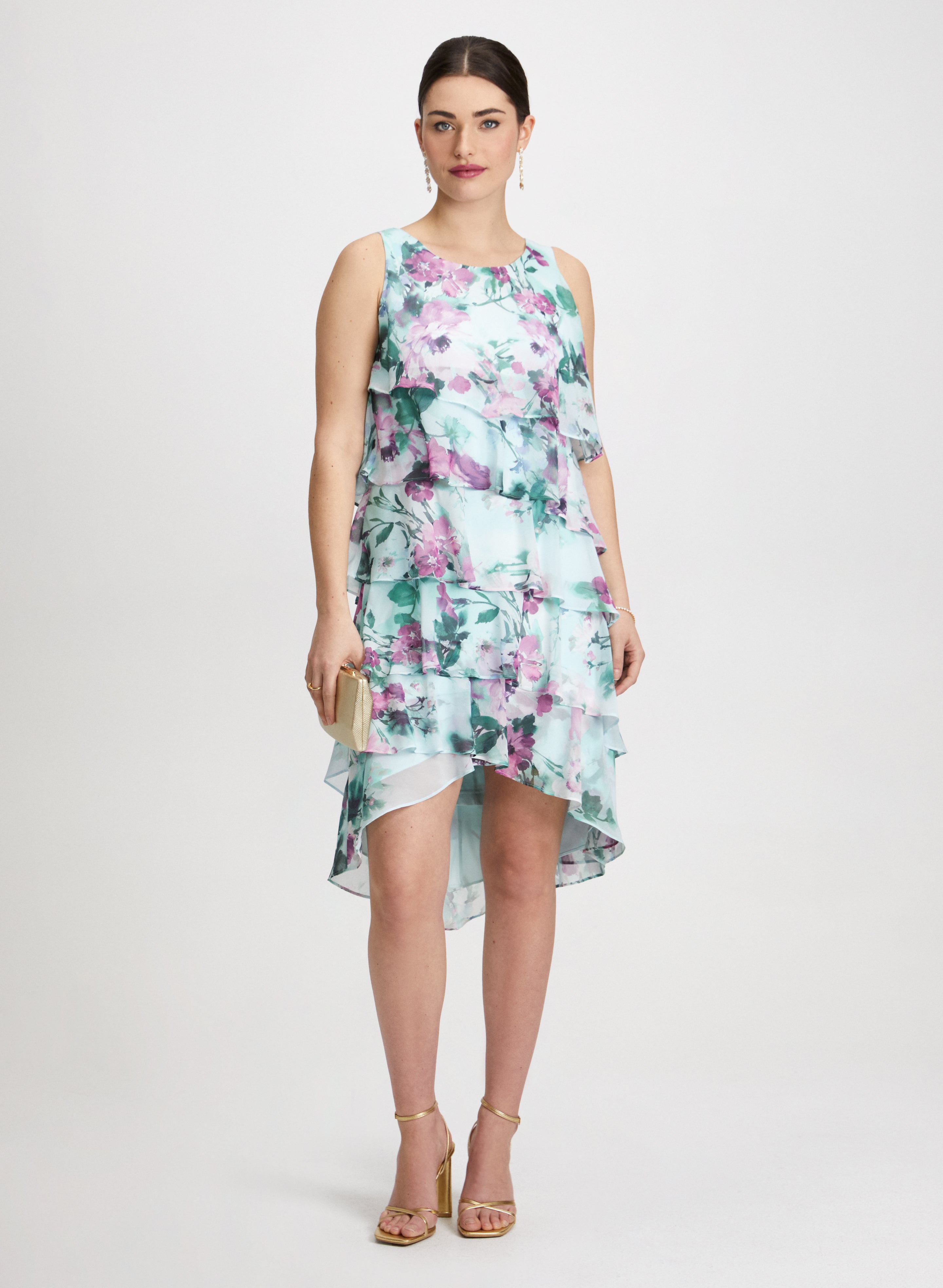 Floral Asymmetric Tiered Dress