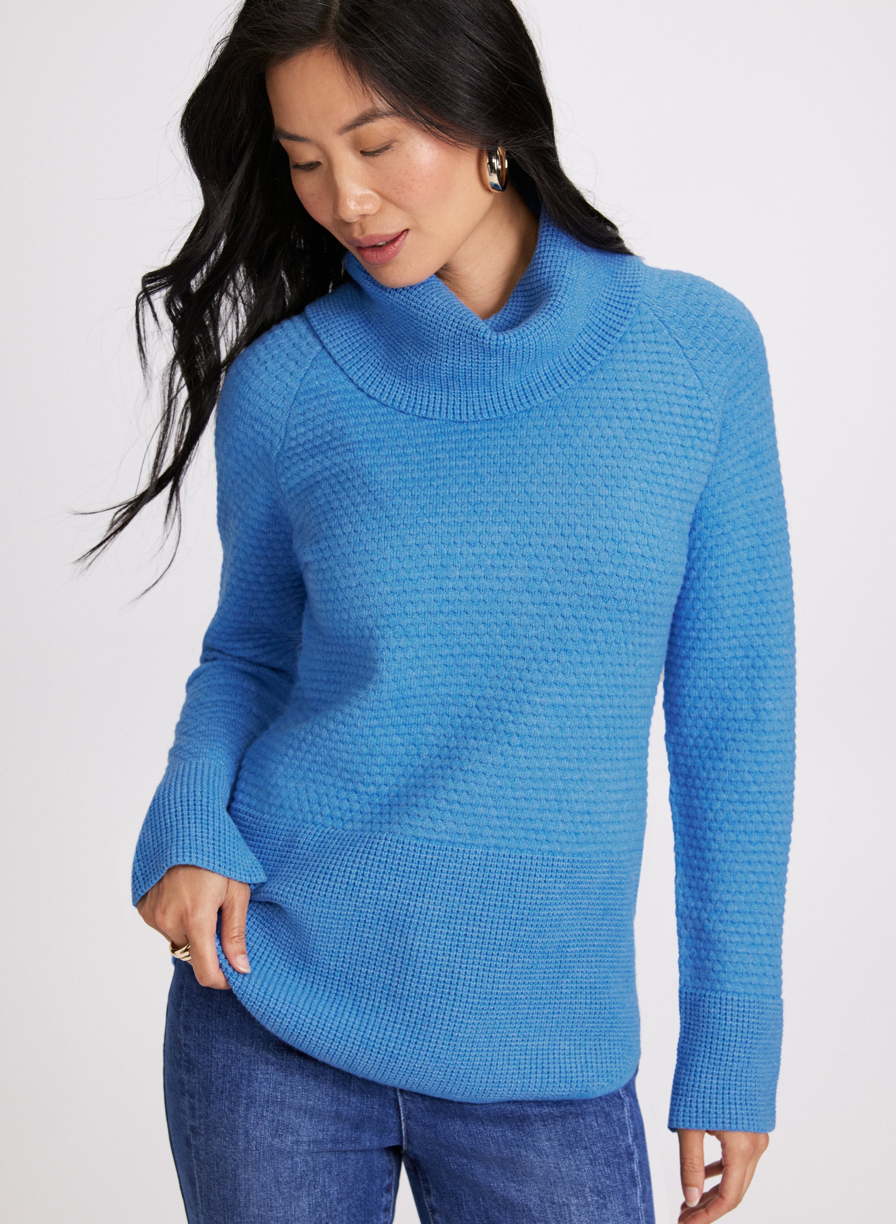 Waffle Knit Cowl Neck Sweater