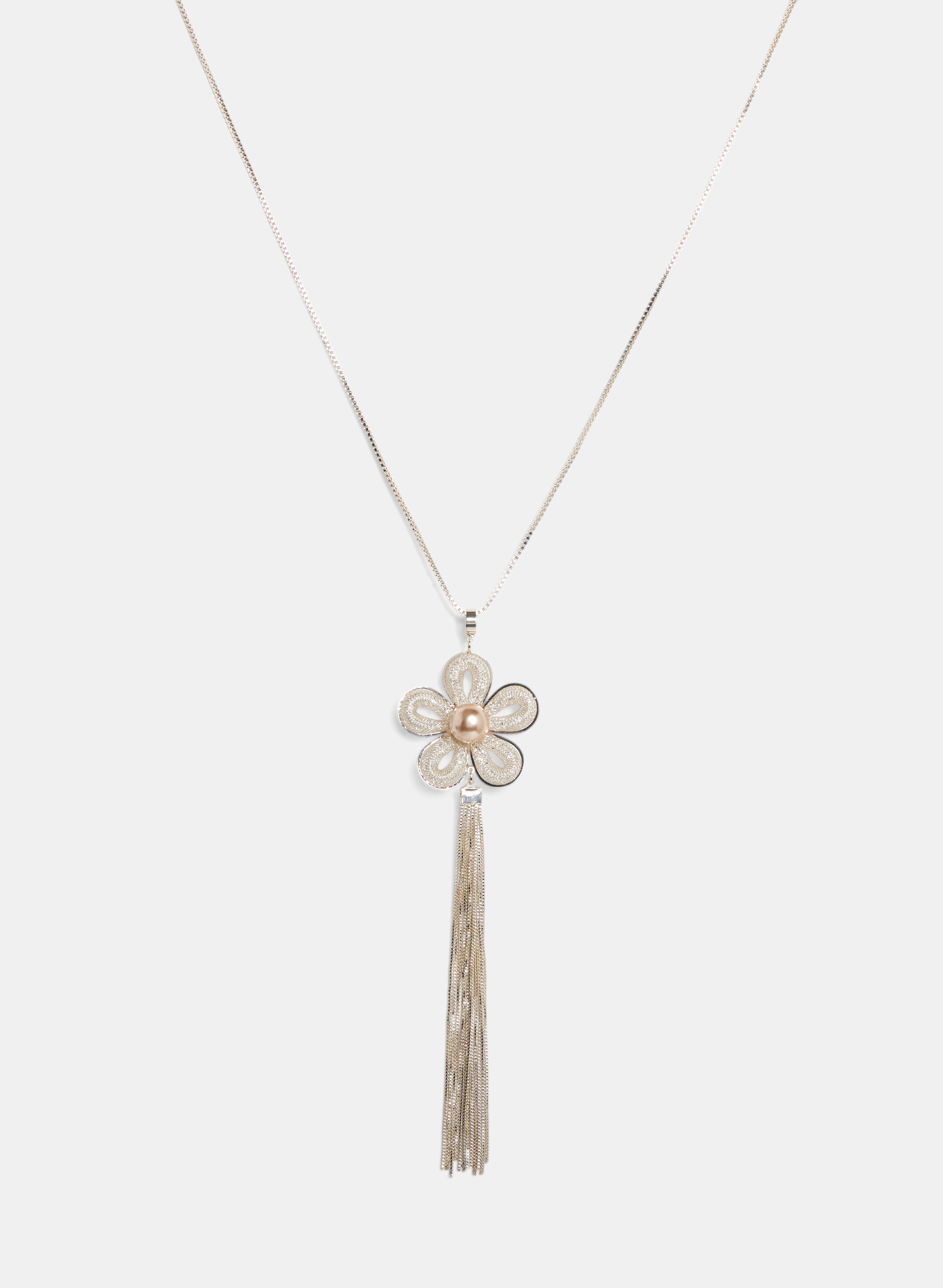 Floral Pom-Pom Pendant Necklace