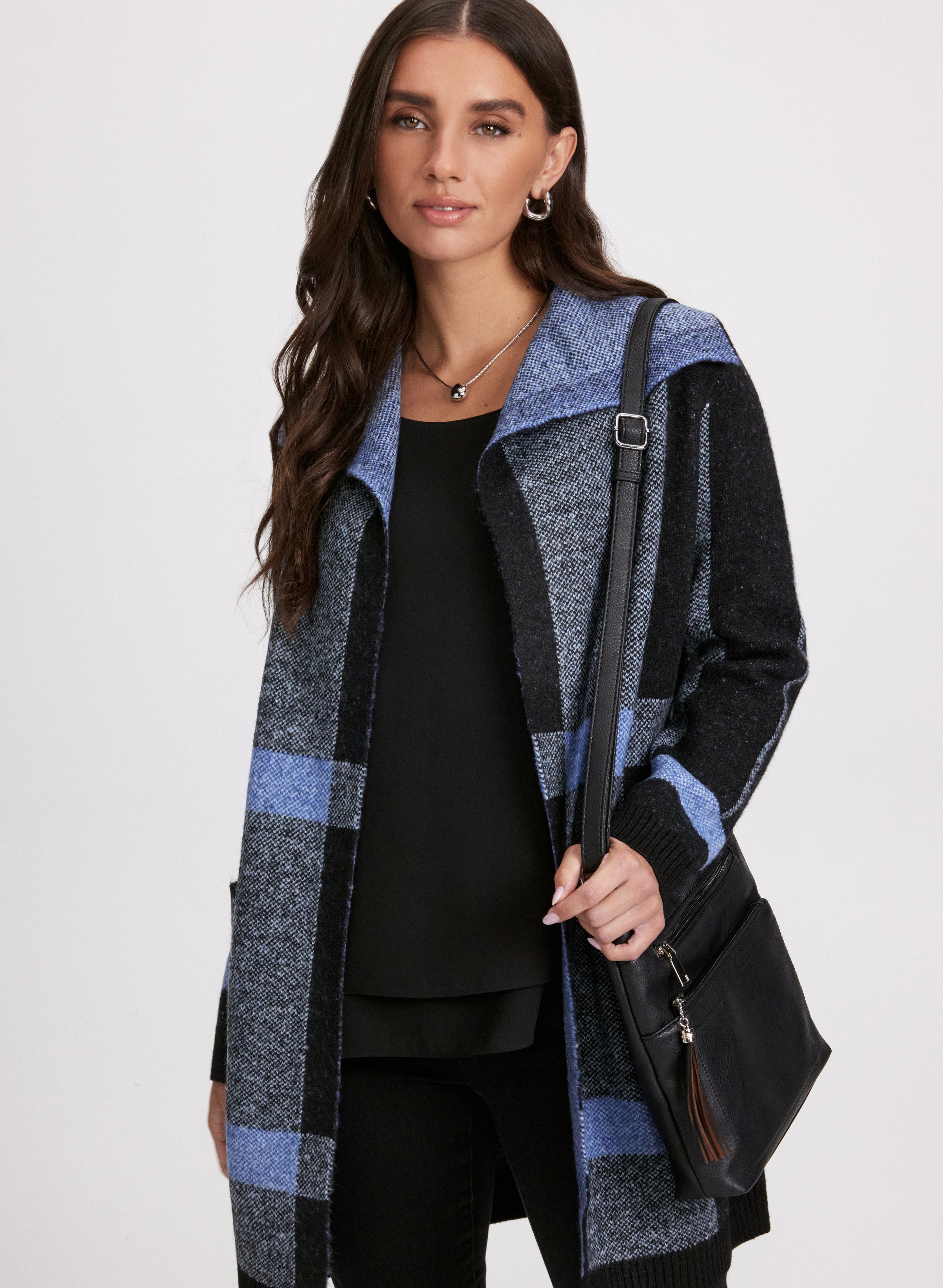 Plaid Print Open-Front Cardigan Plaid Print Open-Front Cardigan