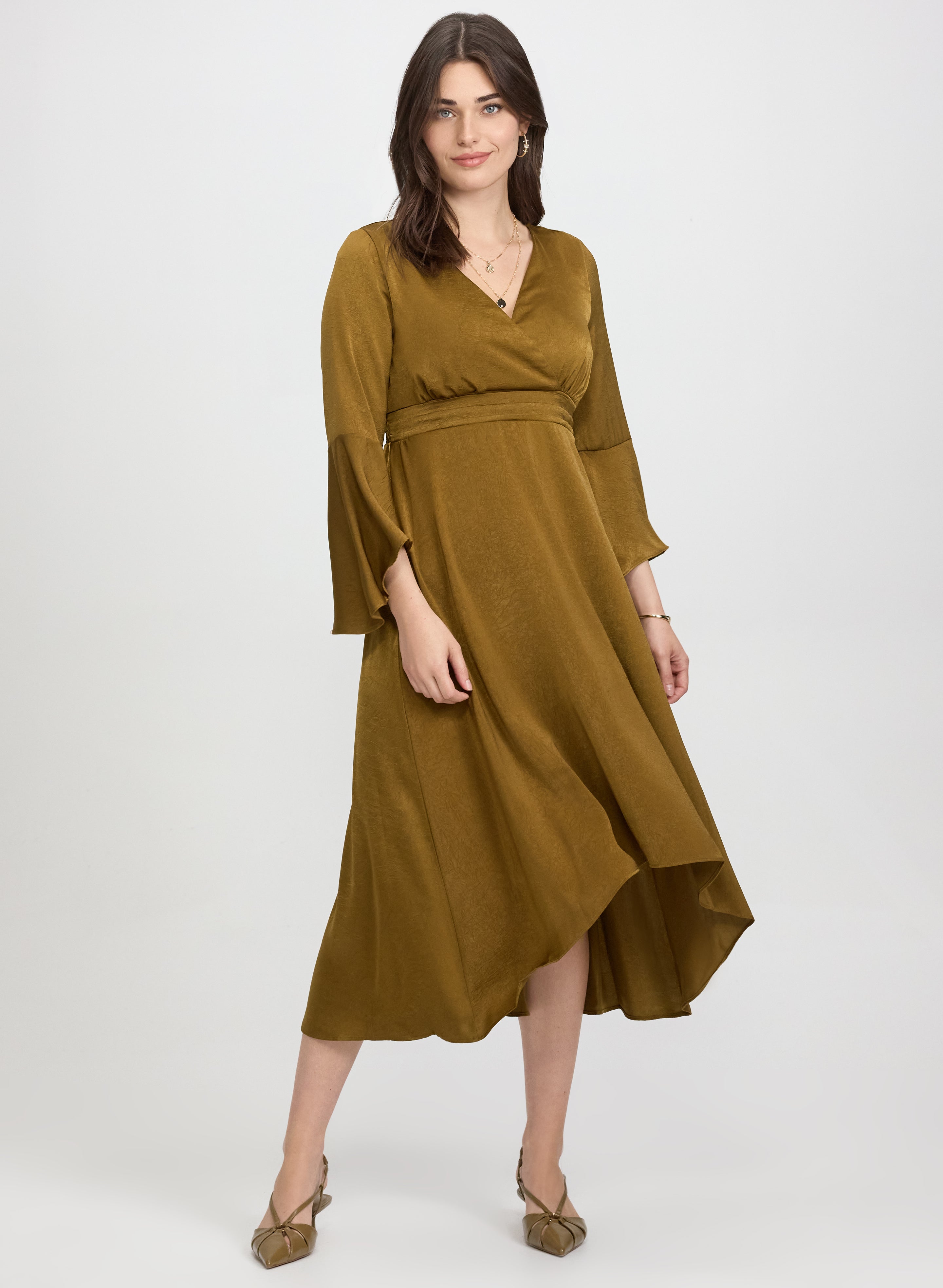 suede dress green Western Green Faux Suede One-Shoulder Slit Patchwork Tassel Midi Boho