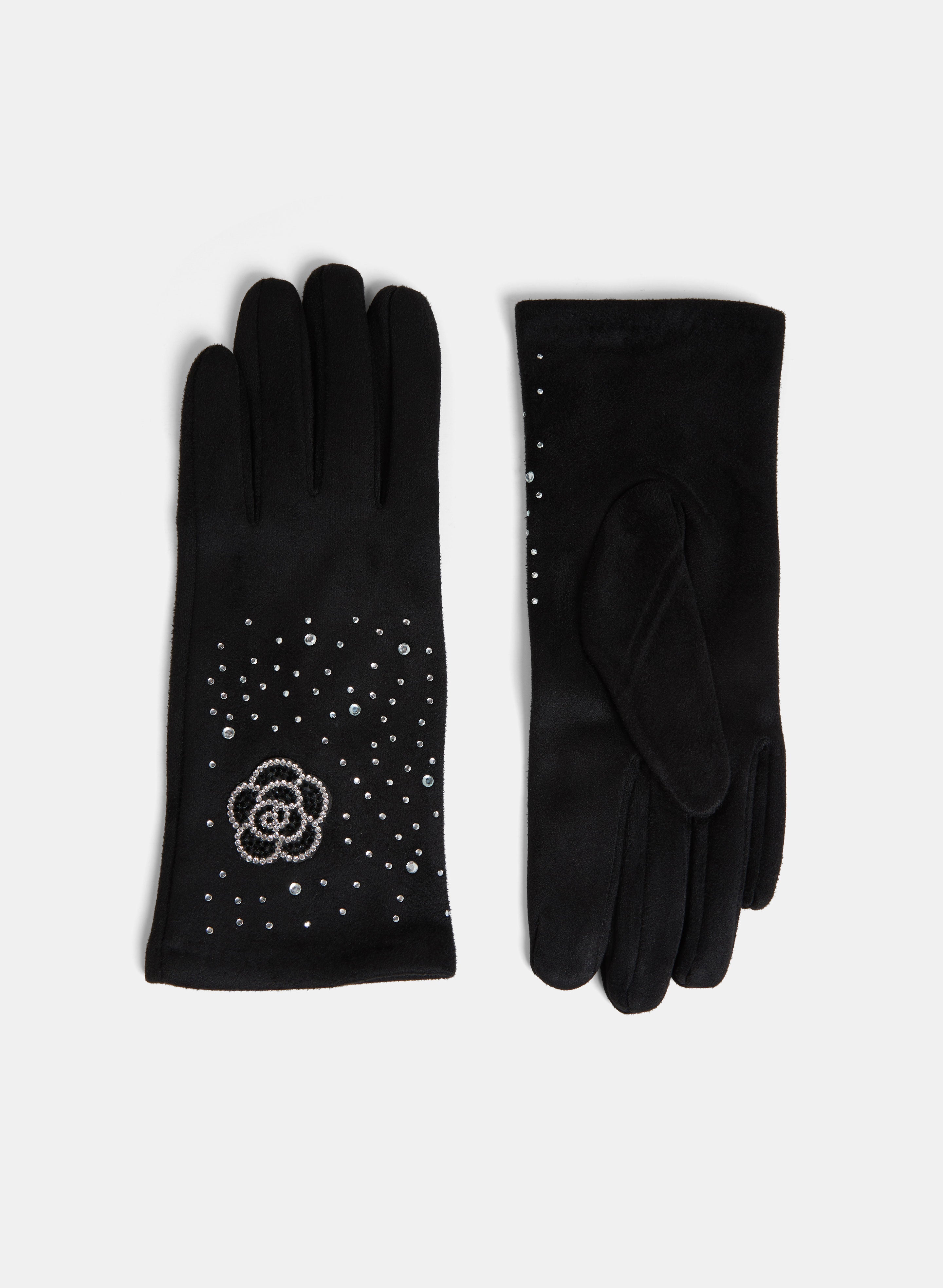 Rhinestone Applique Gloves