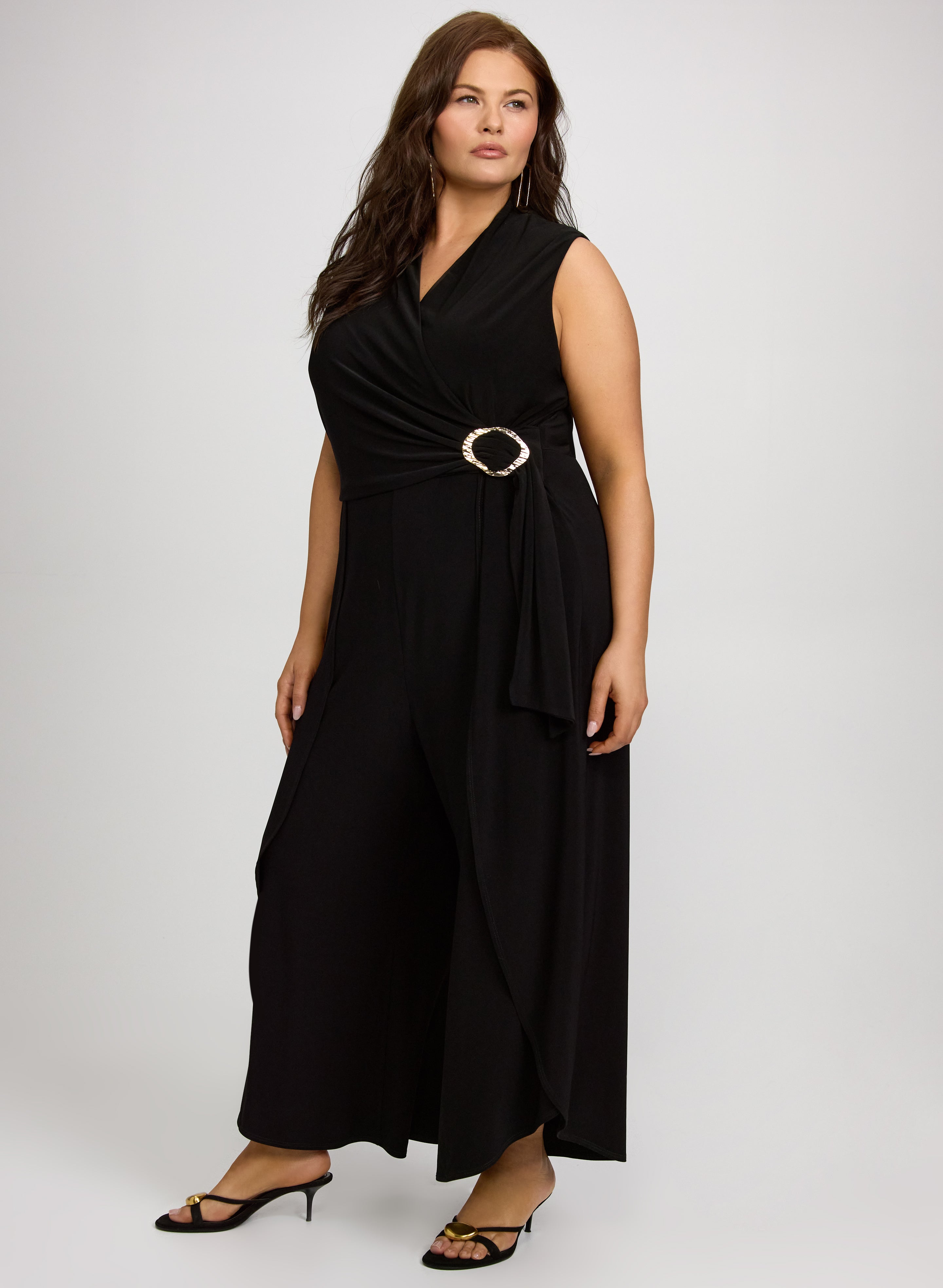 Melanie Lyne - Brooch Fastened Wrap-Over Jumpsuit