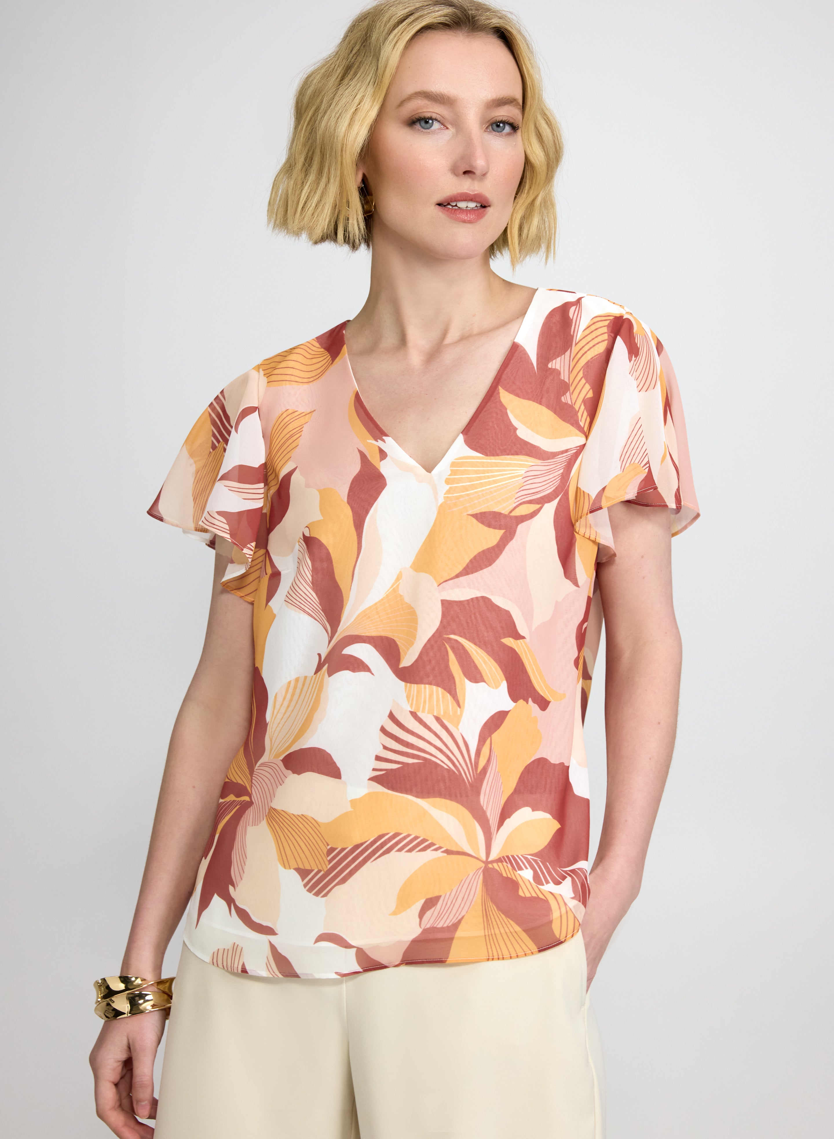 Floral Flutter Sleeve Top