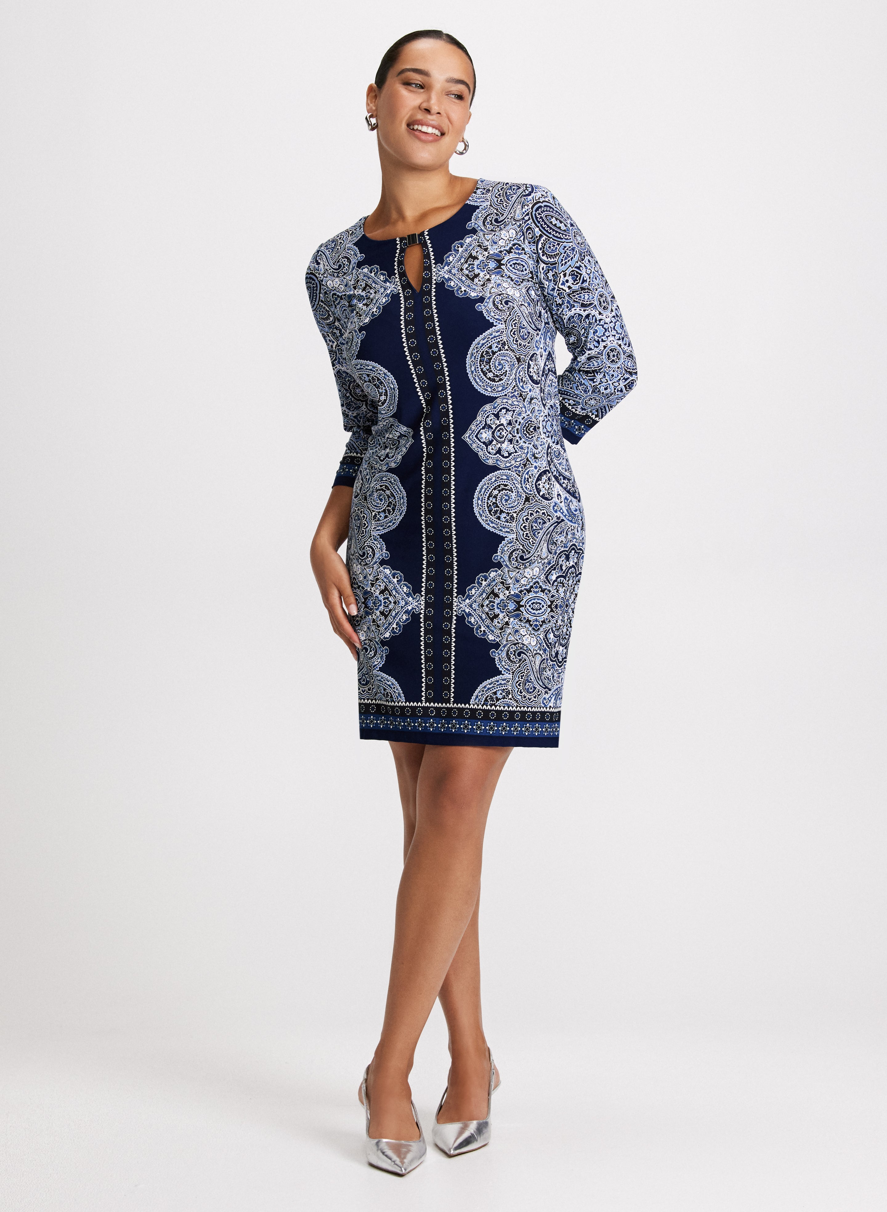 Paisley Print Keyhole Detail Dress