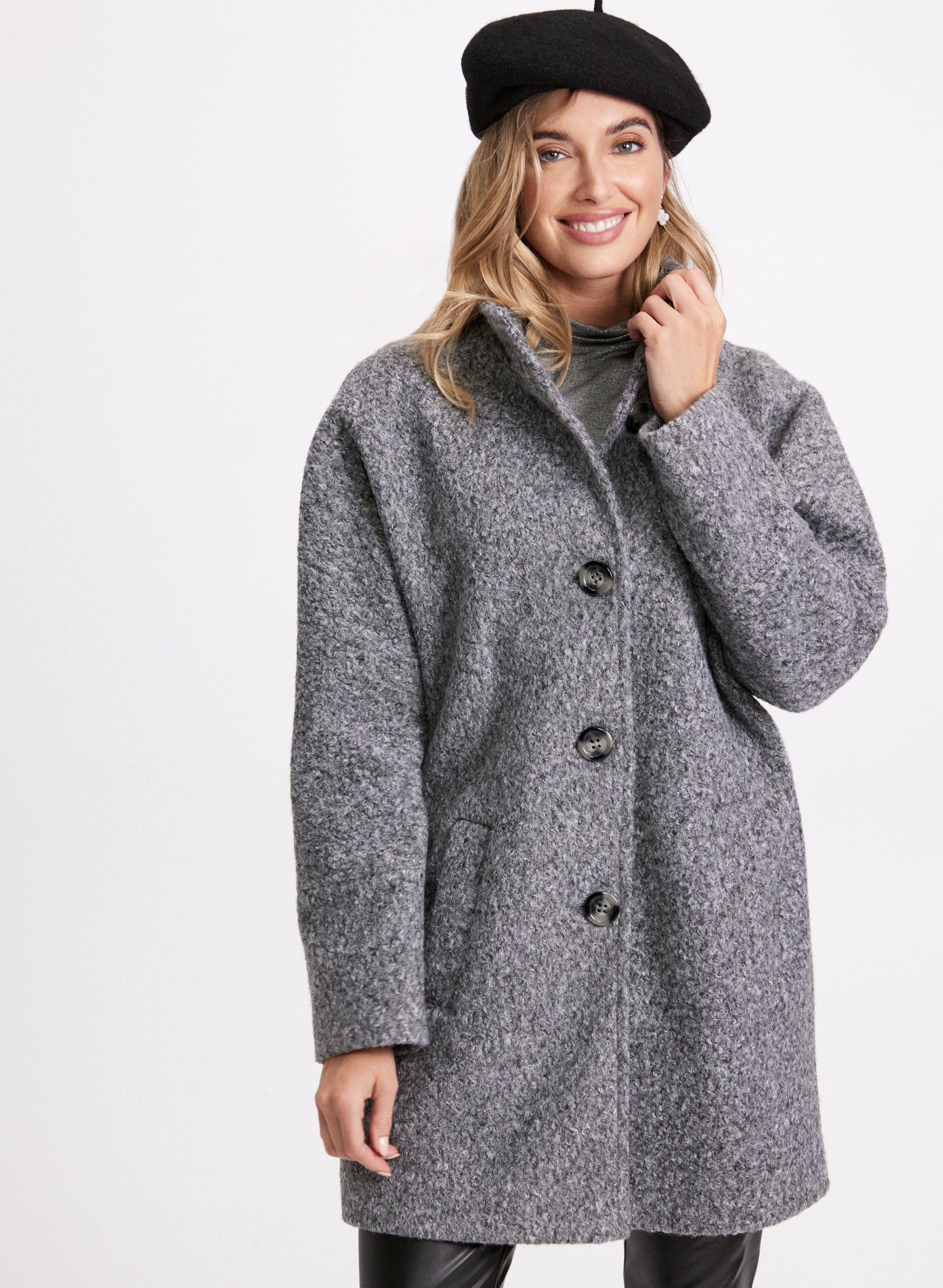 Boucle Dolman Sleeve Coat