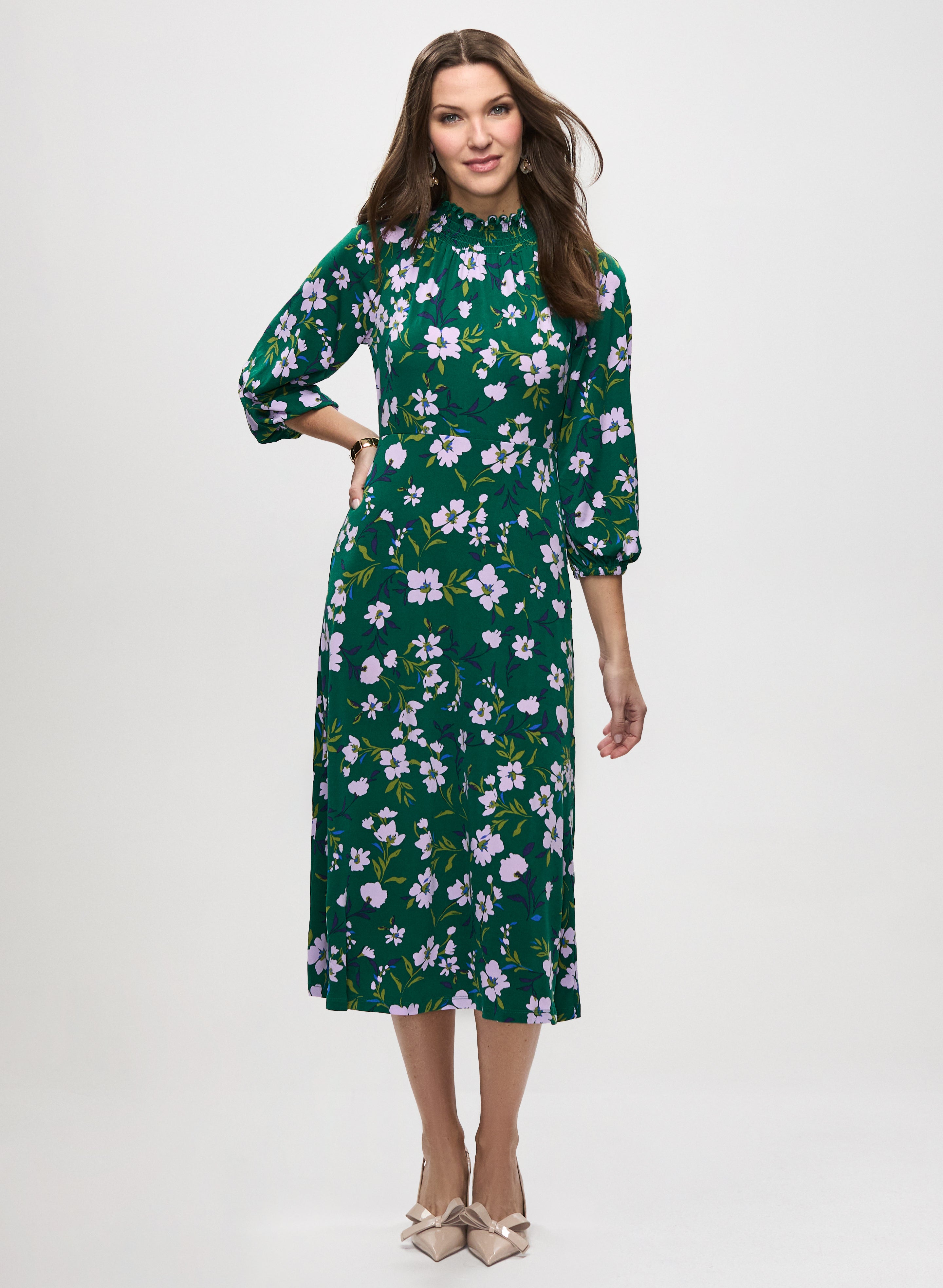 Floral Print Mock Neck Dress