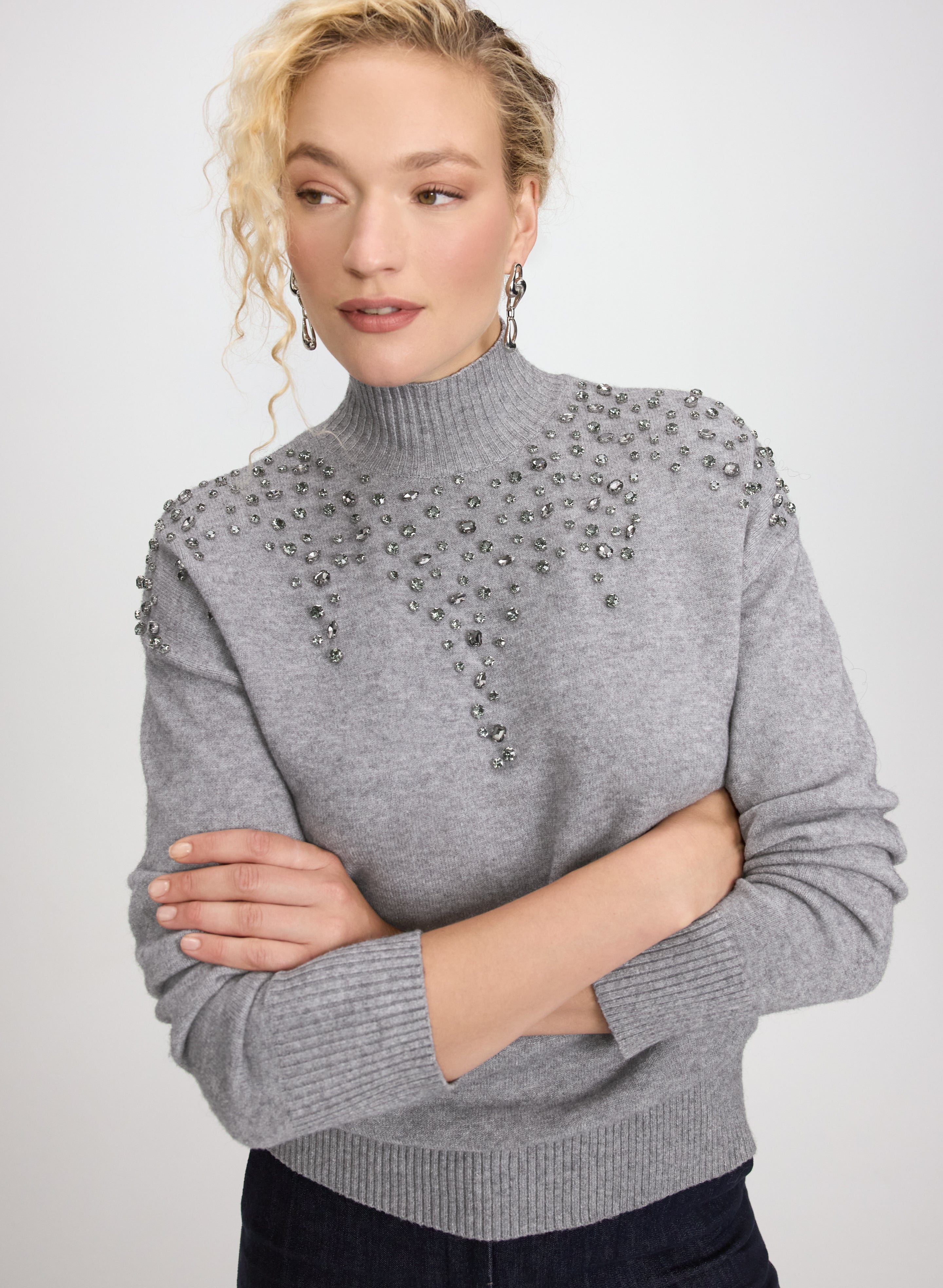 ニット/セーター Crystal Embellished Turtleneck Knit Top 4f98a7d33006a2e91bc87e198f882e