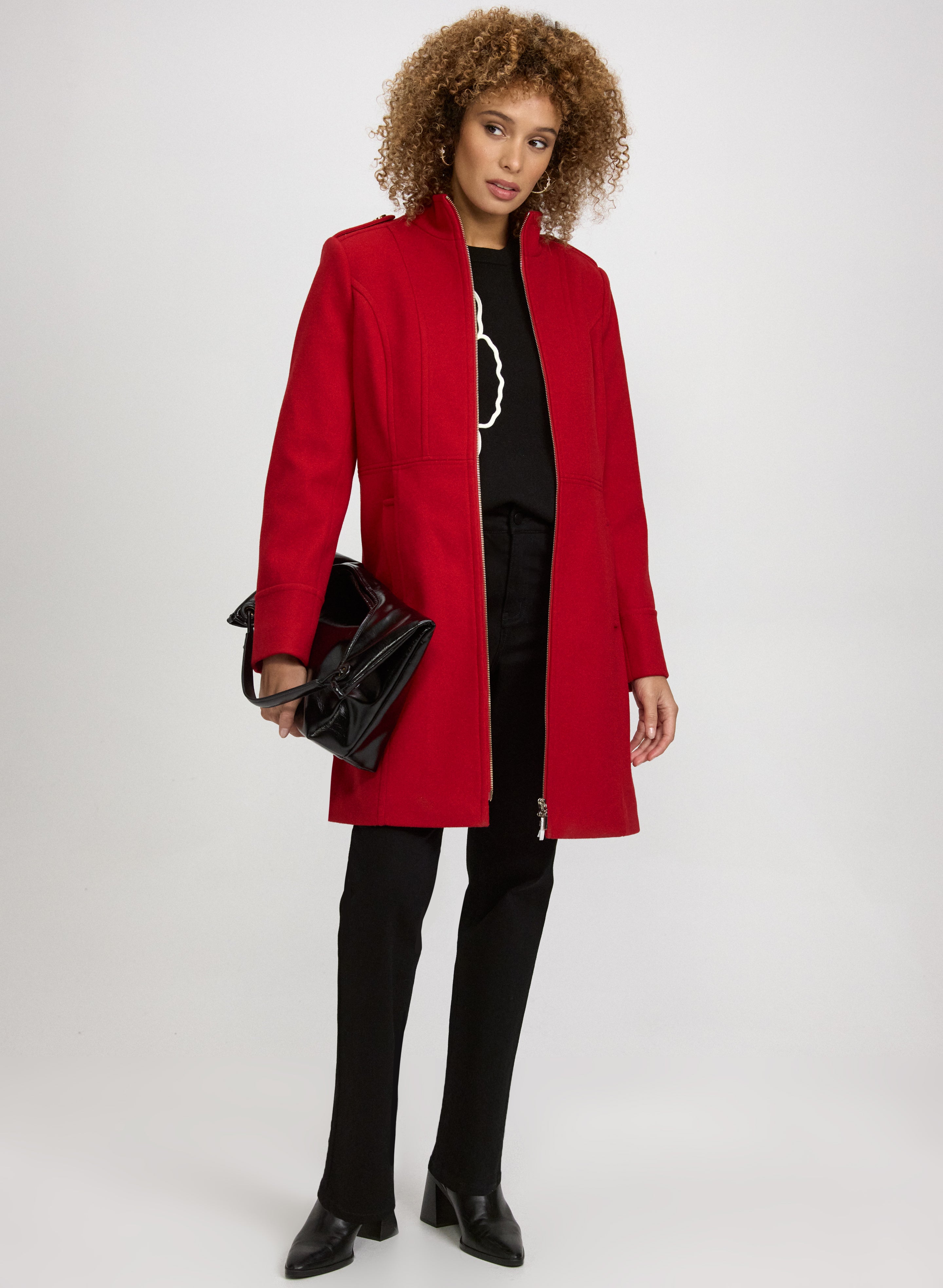 Zip Front Wool-Blend Coat