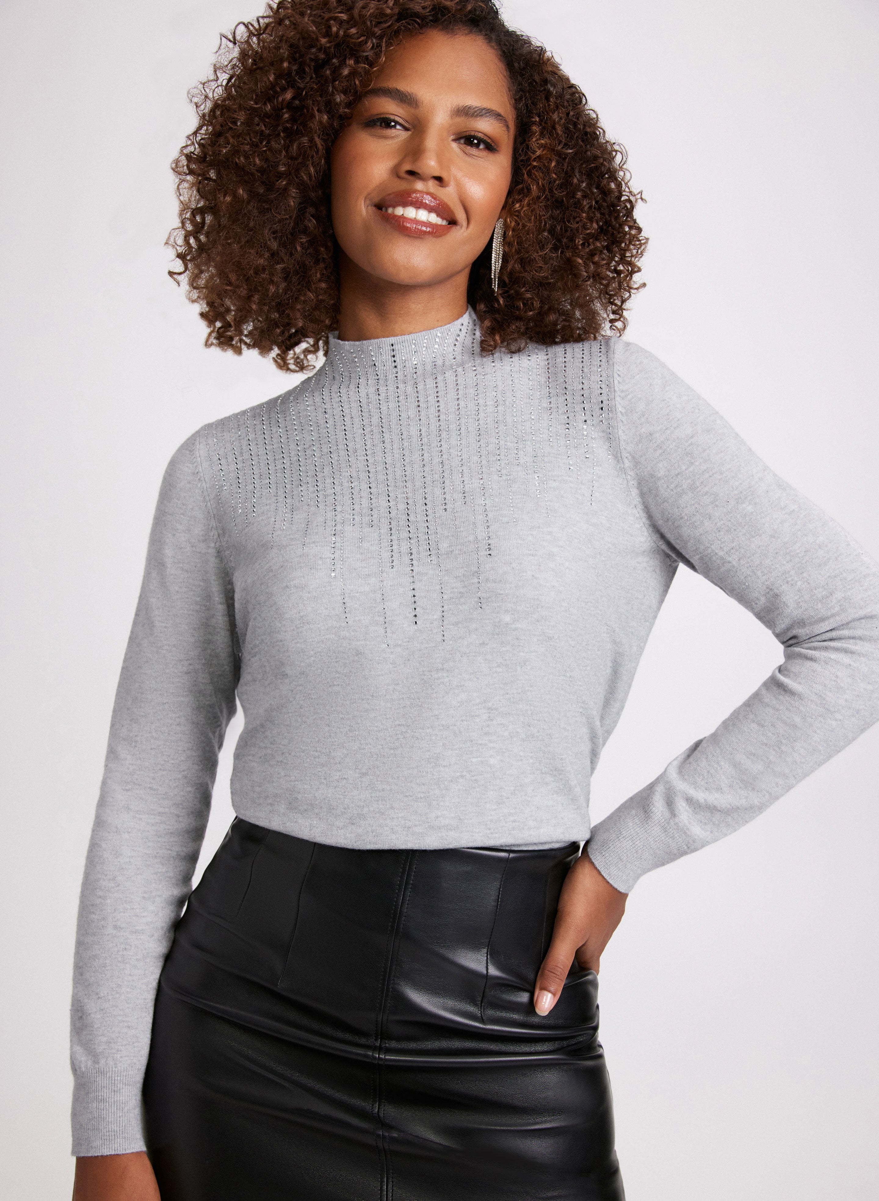 Rhinestone Mock Neck Sweater