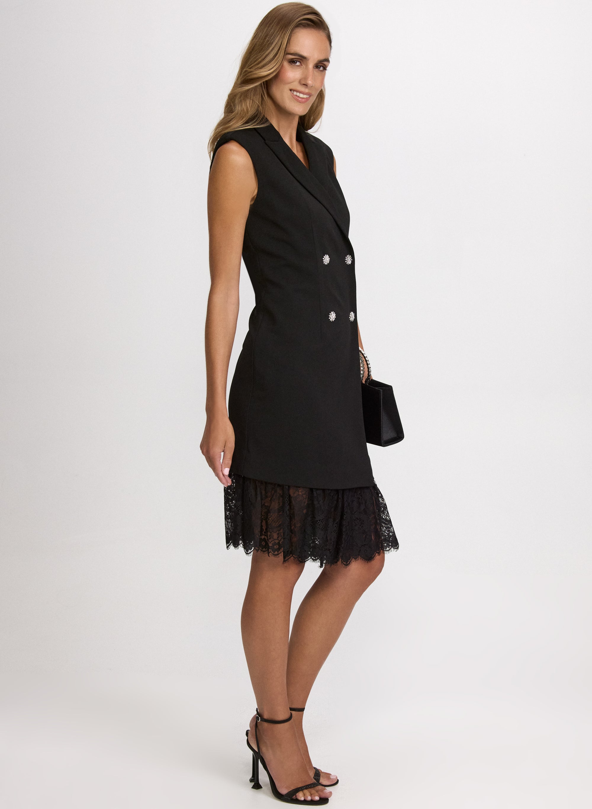 chinese dress ladies Lace Hem Tuxedo Dress