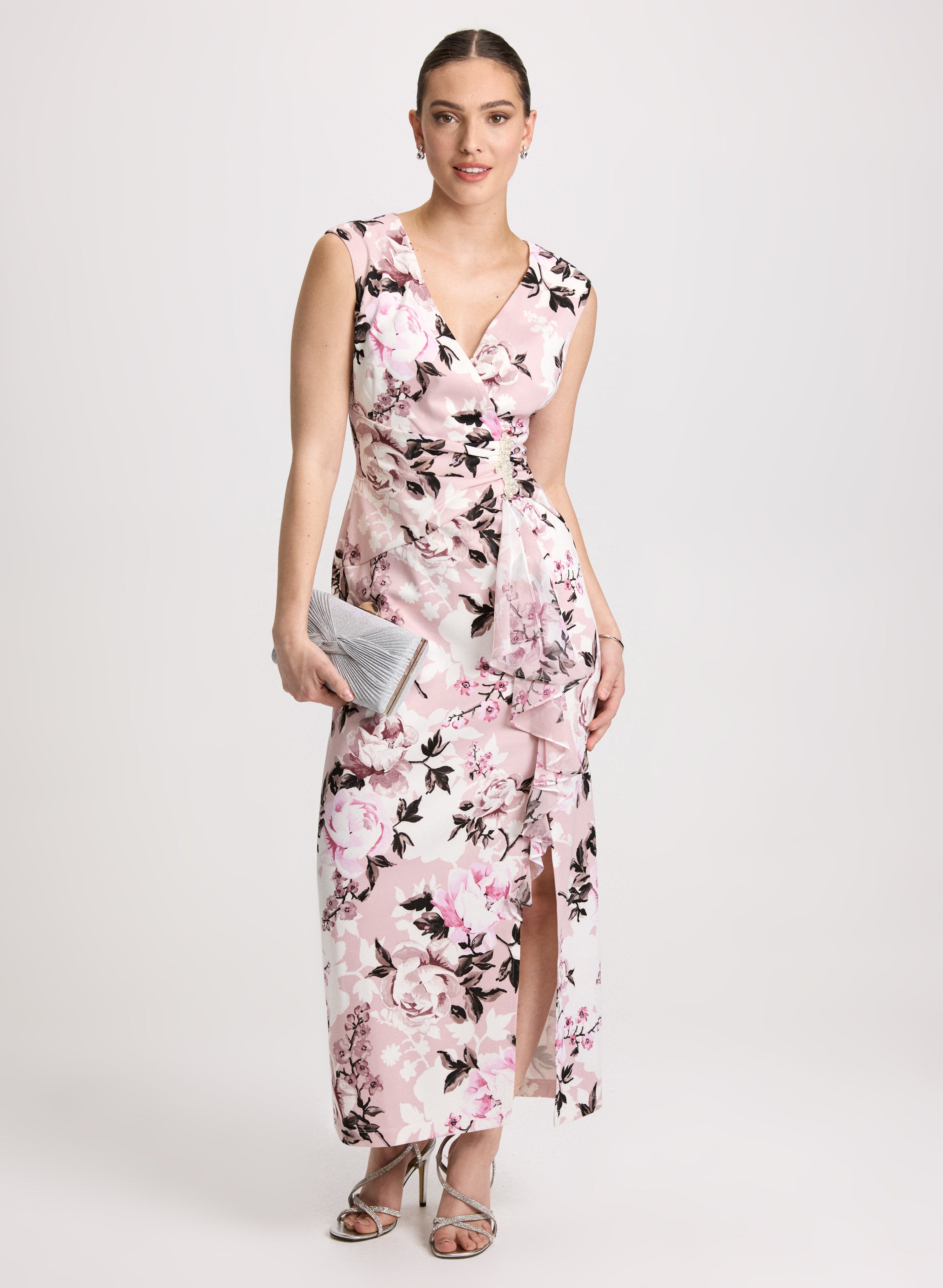 Flounced Rose Print Dress