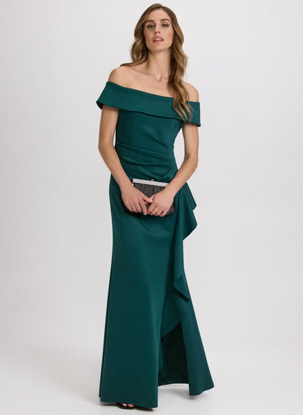 Off-Shoulder Waterfall Ruffle Dress