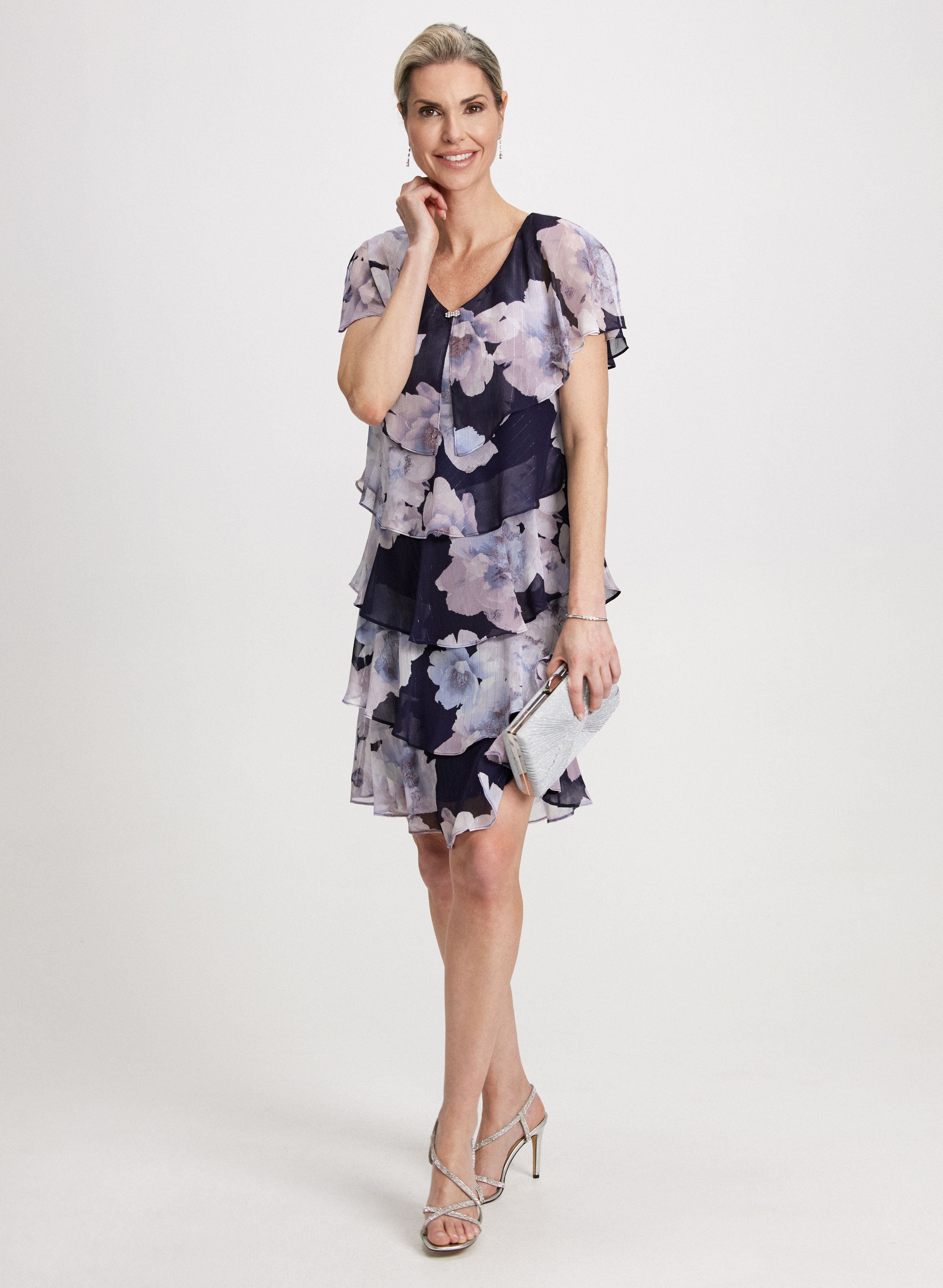 Tiered Floral Capelet Dress
