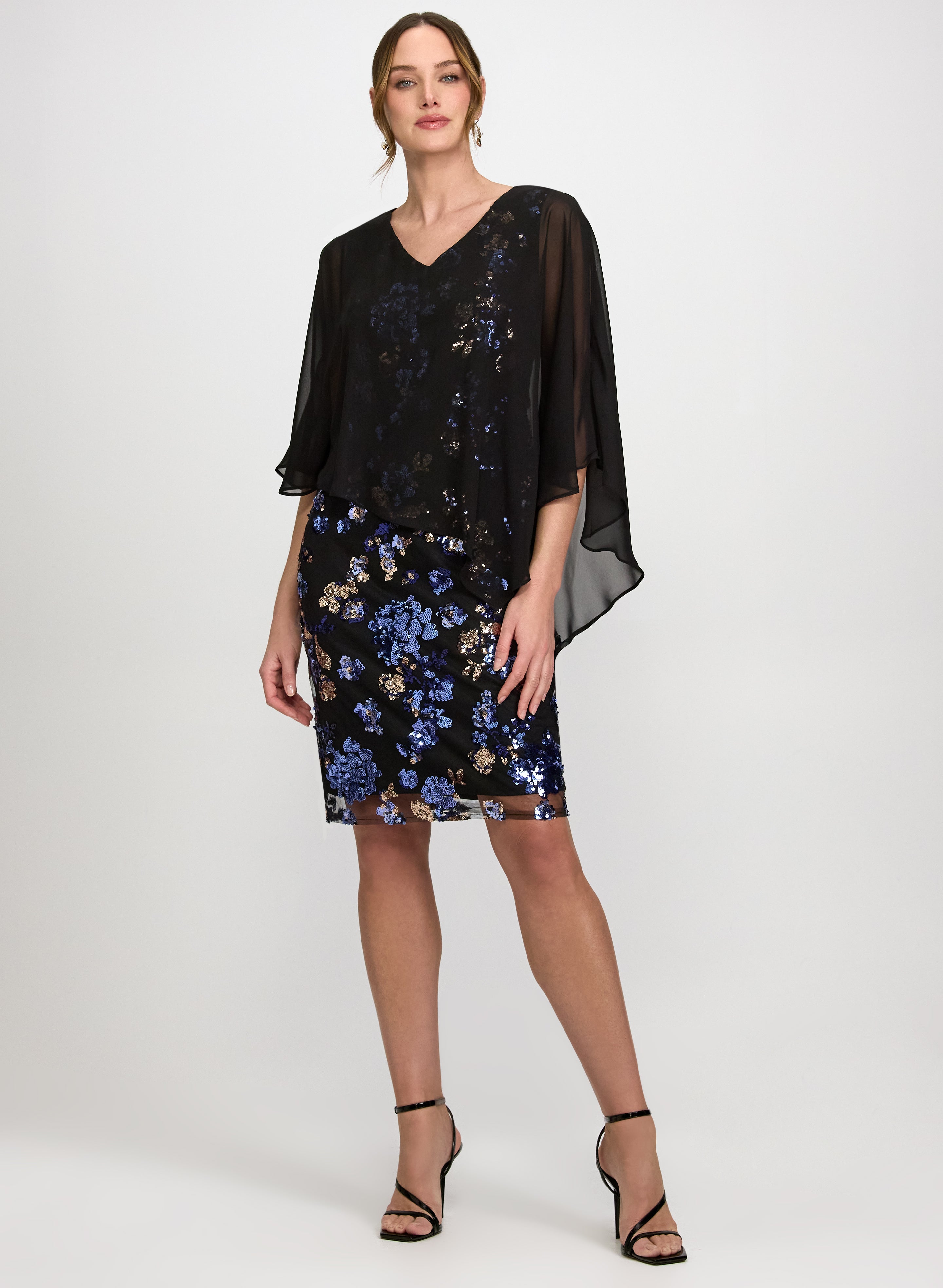 sachin and babi light blue dress CAPELET khaki mottled v-neck dress 100% cashmere main image 1