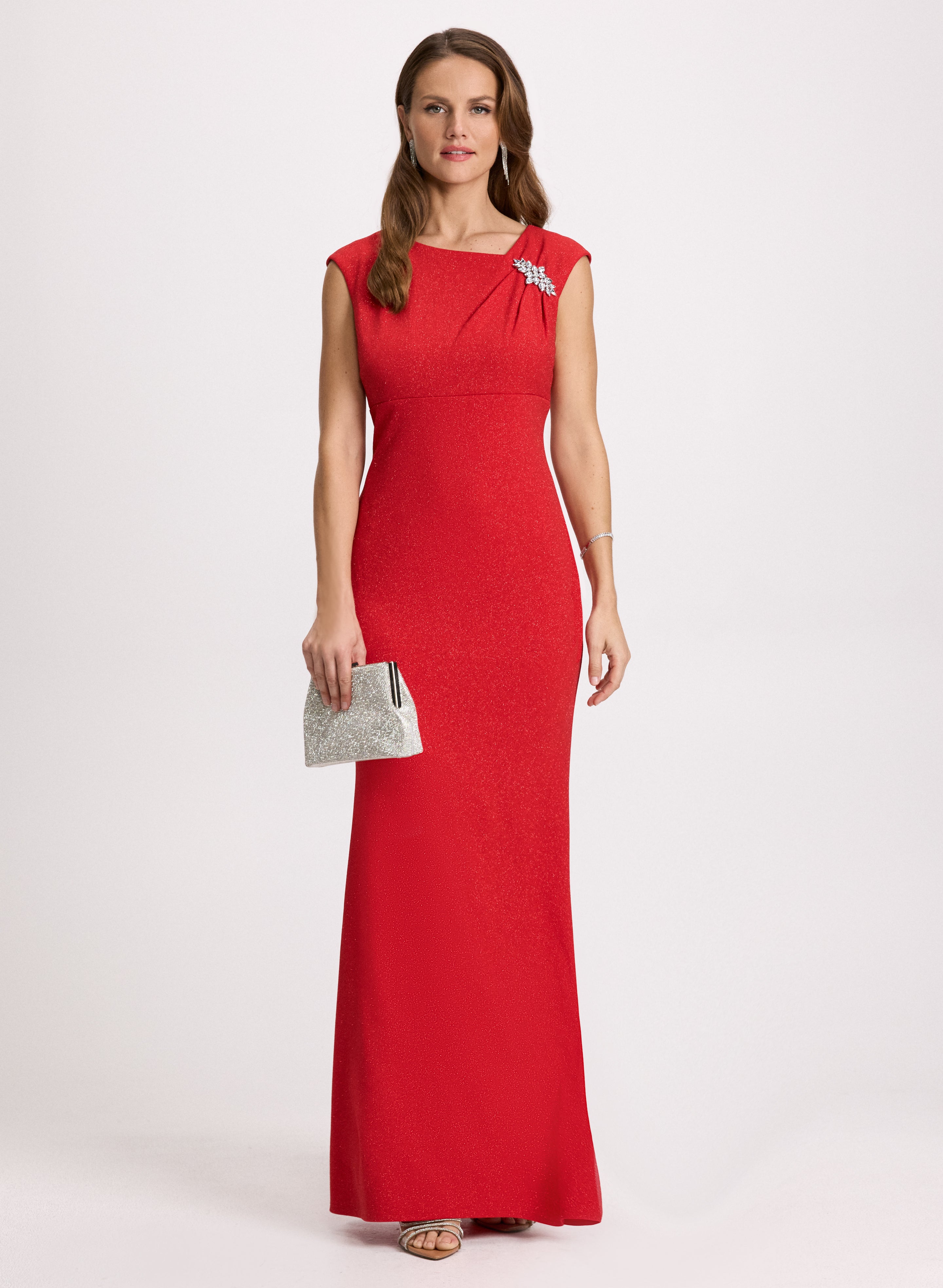 Anne | Red Asymmetric-Neck Wrapped Maxi Dress With Sash