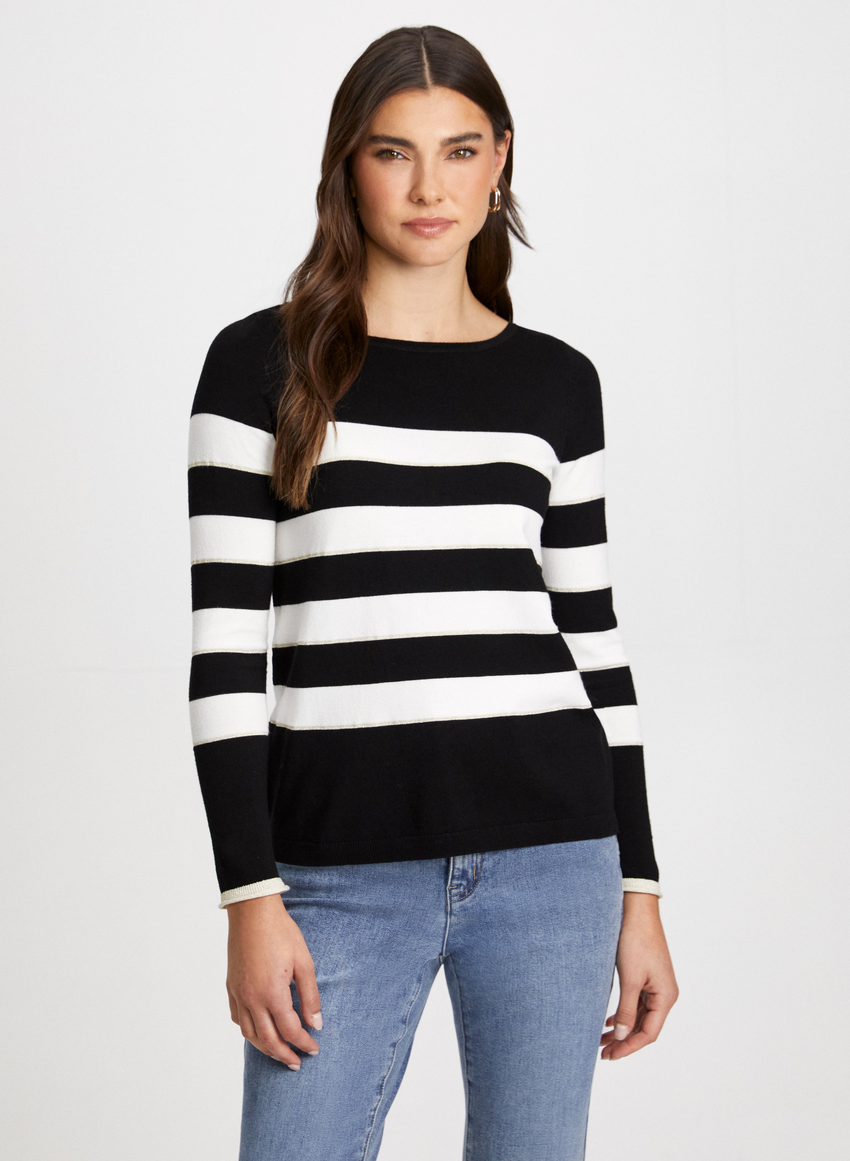 Boat Neck Stripe Print Sweater