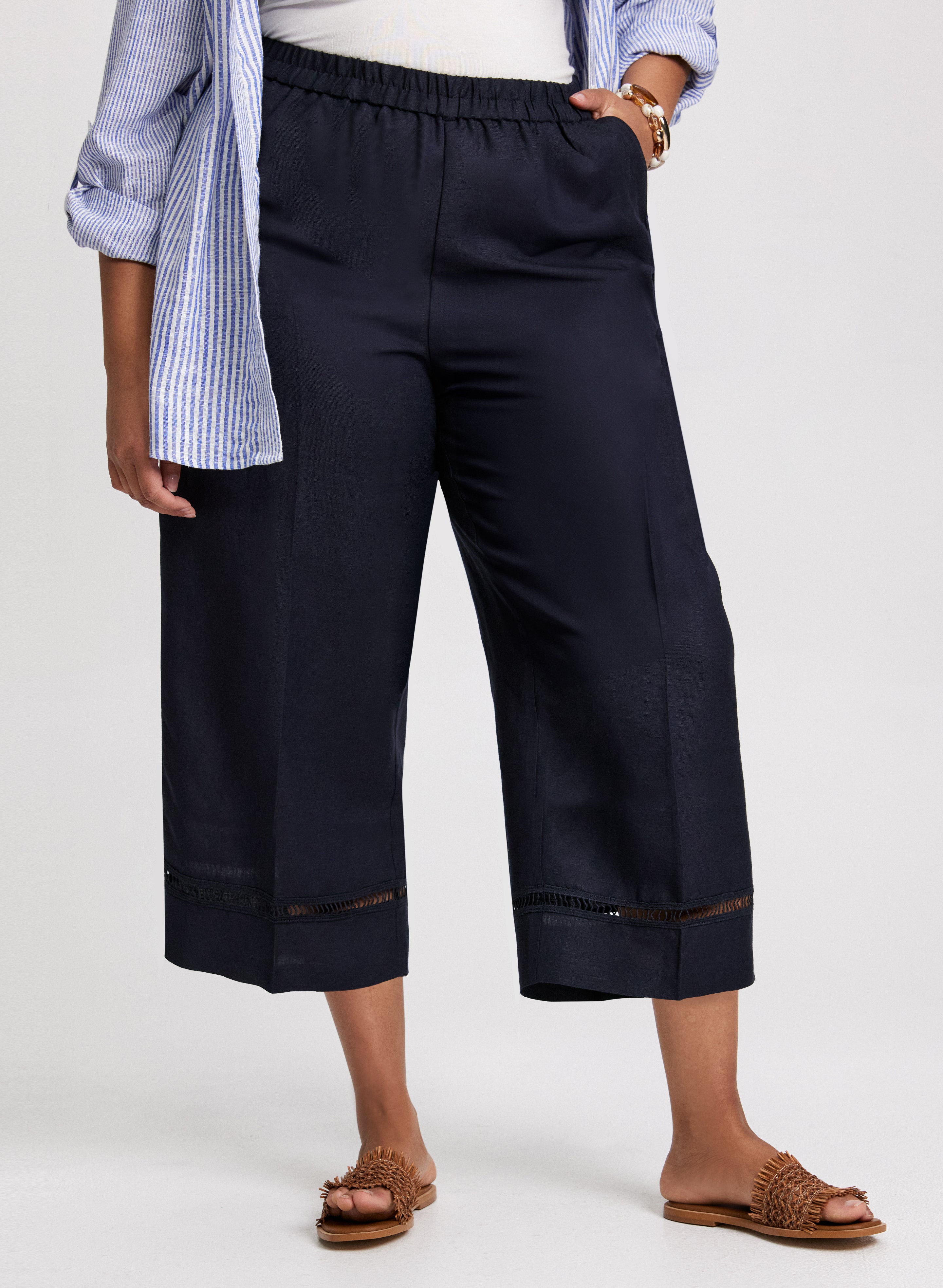 Plus size linen wide leg capris best sale