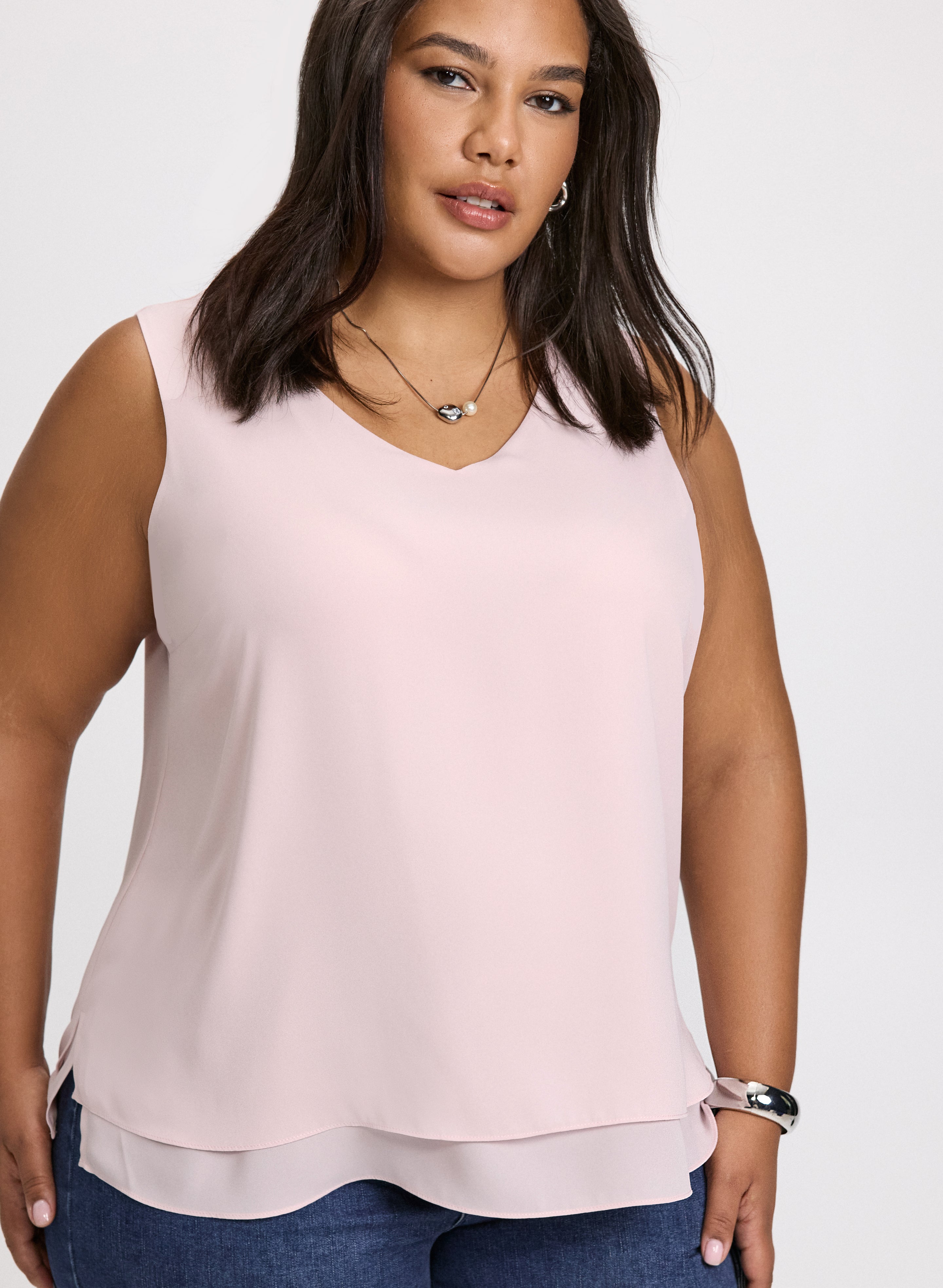 Layered V-Neck Sleeveless Blouse