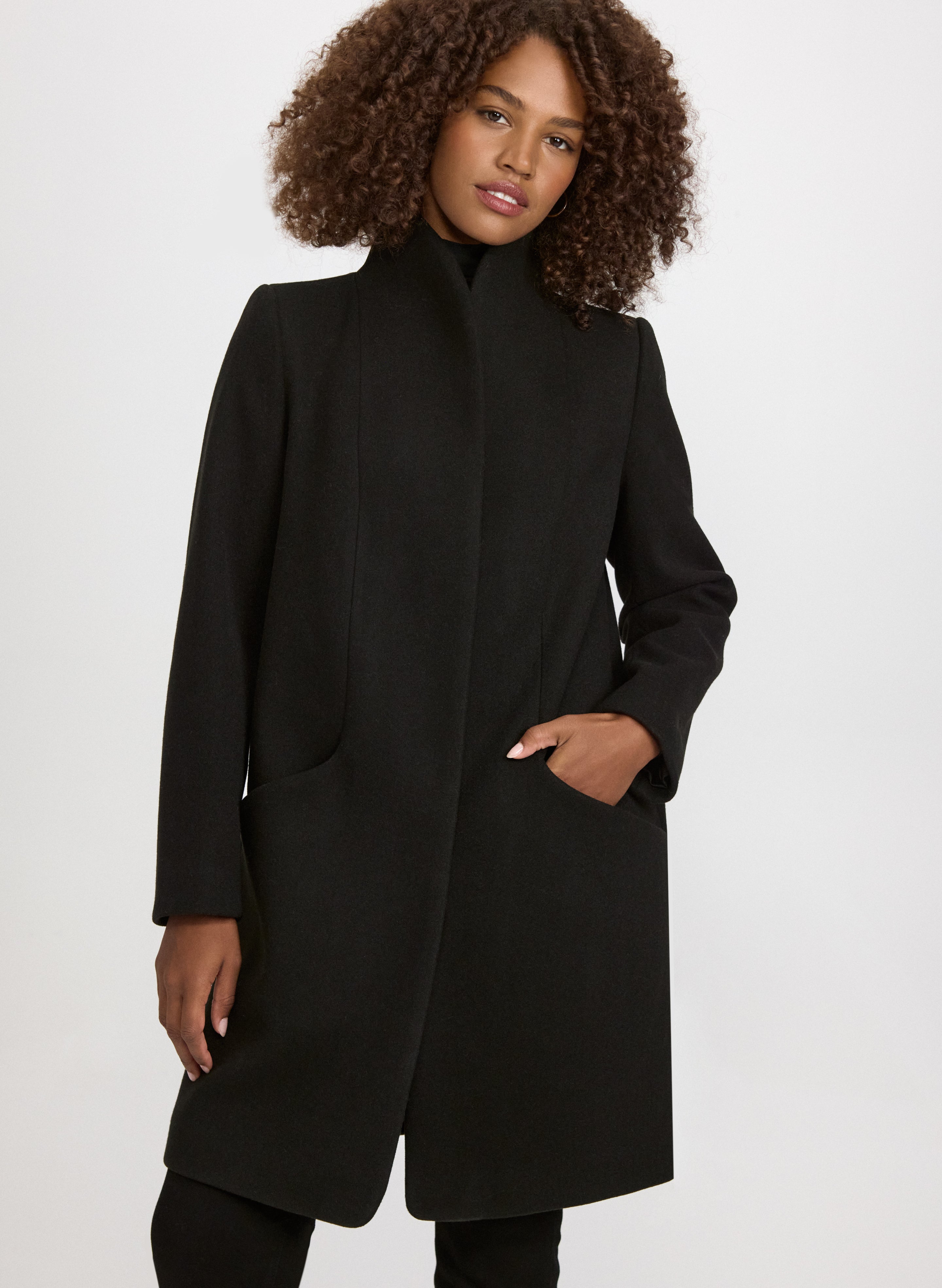 Funnel Neck Wool Coat