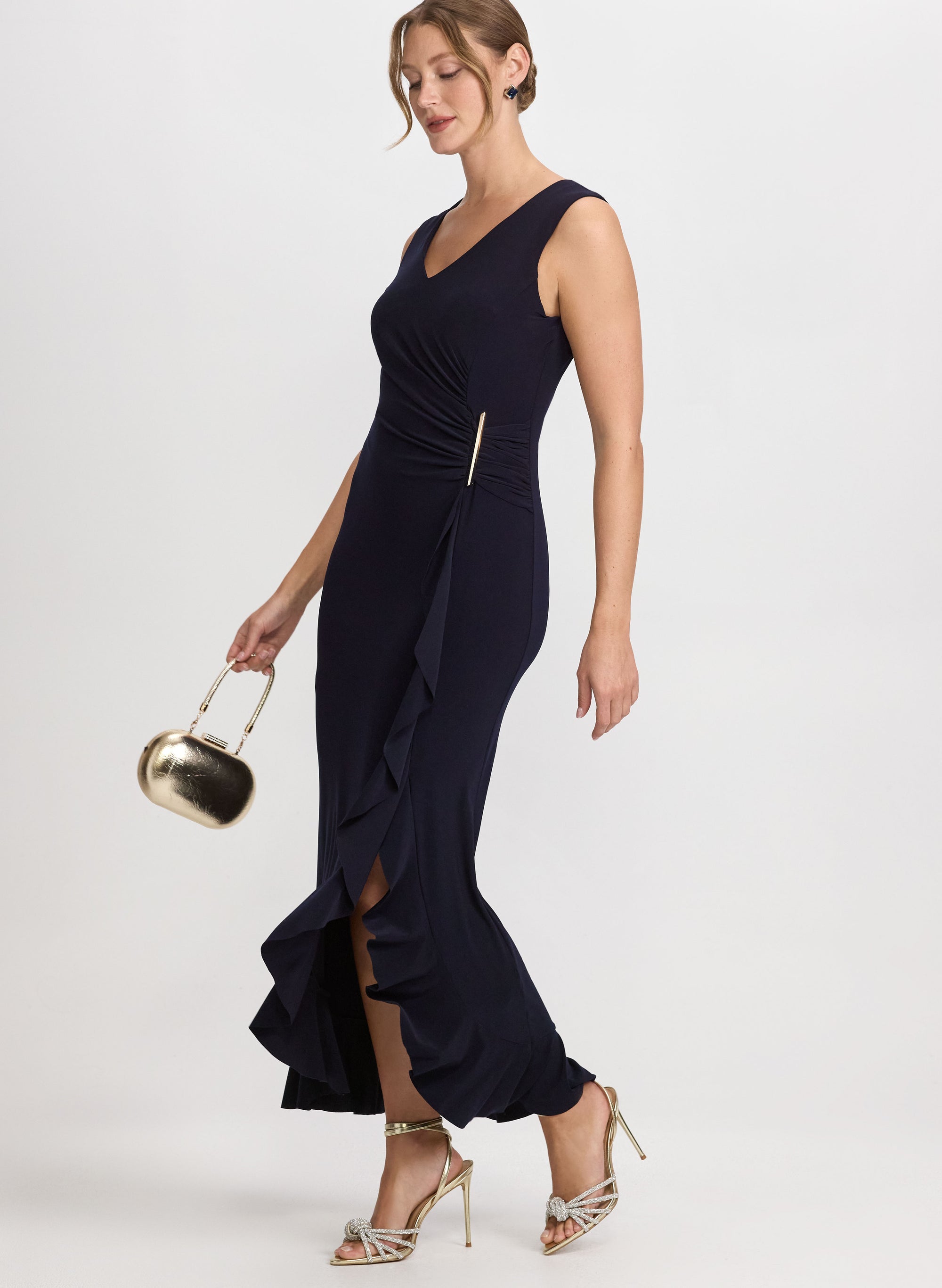 Asymmetric Waterfall Ruffle Dress