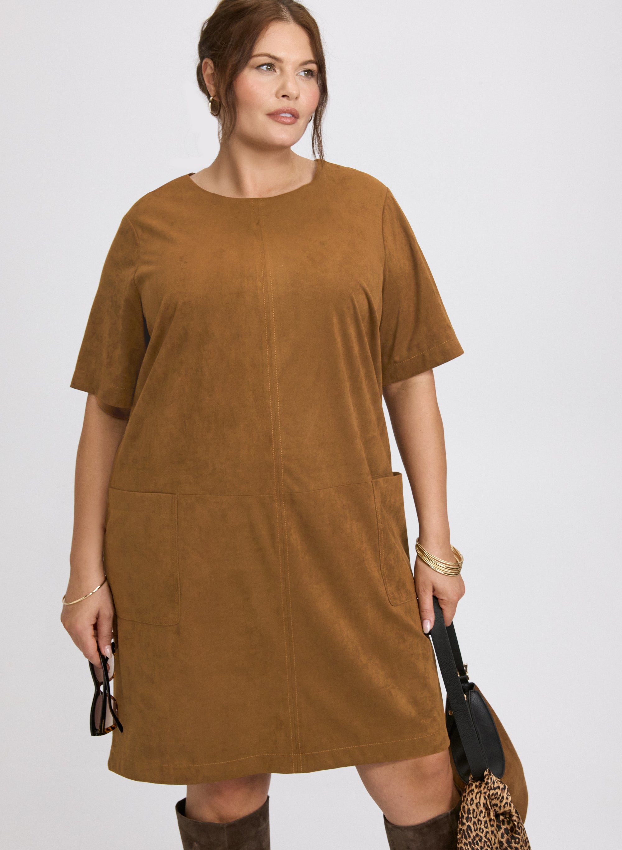 Faux-Suede Shirt Dress
