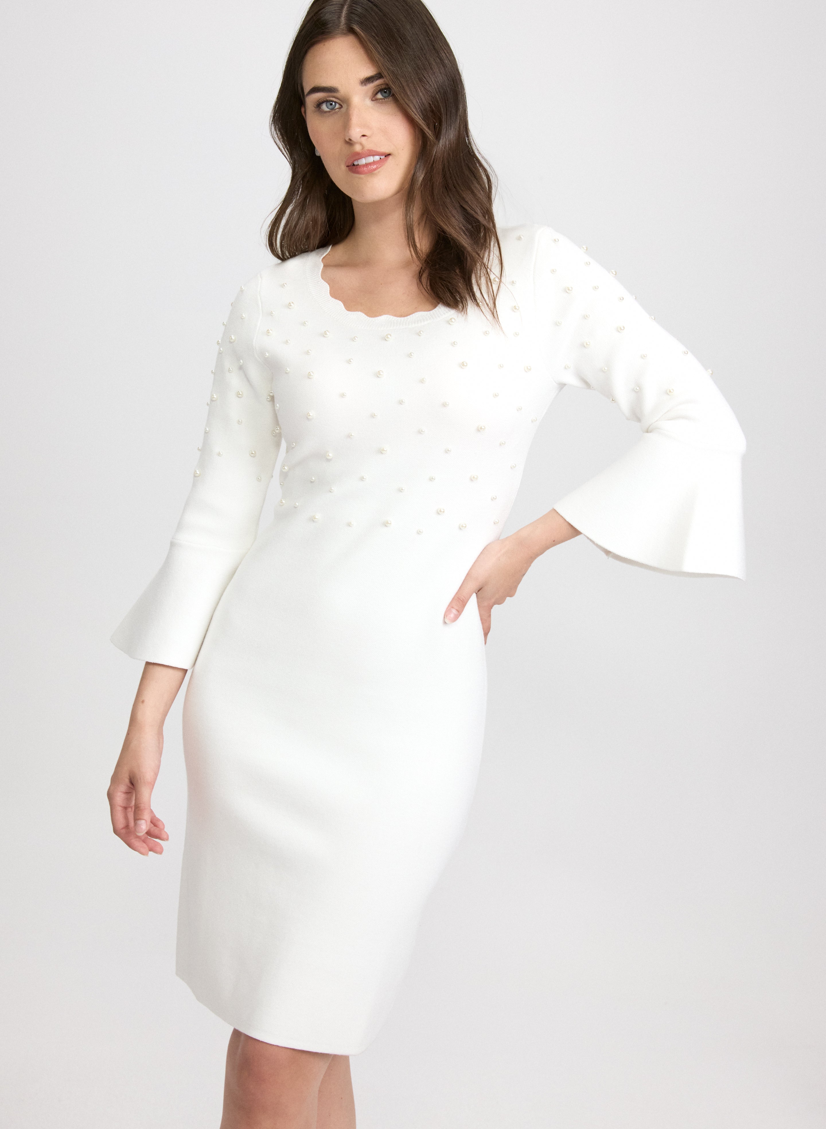 sweater dress with pearls Pearl Embellished Sweater Dress