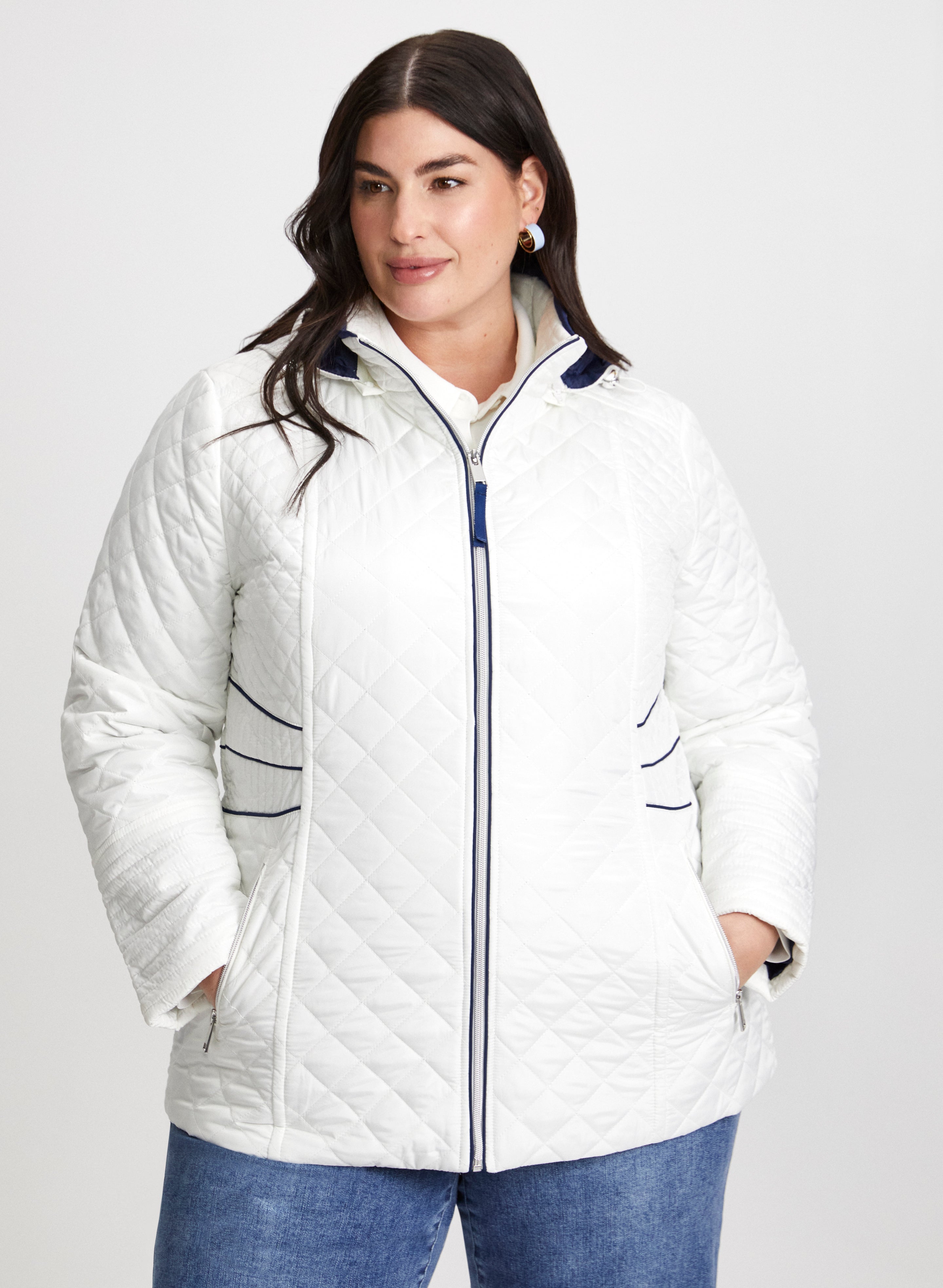 Laura Plus Women s Polyester Diamond Quilted Coat in Ivory Size 2X