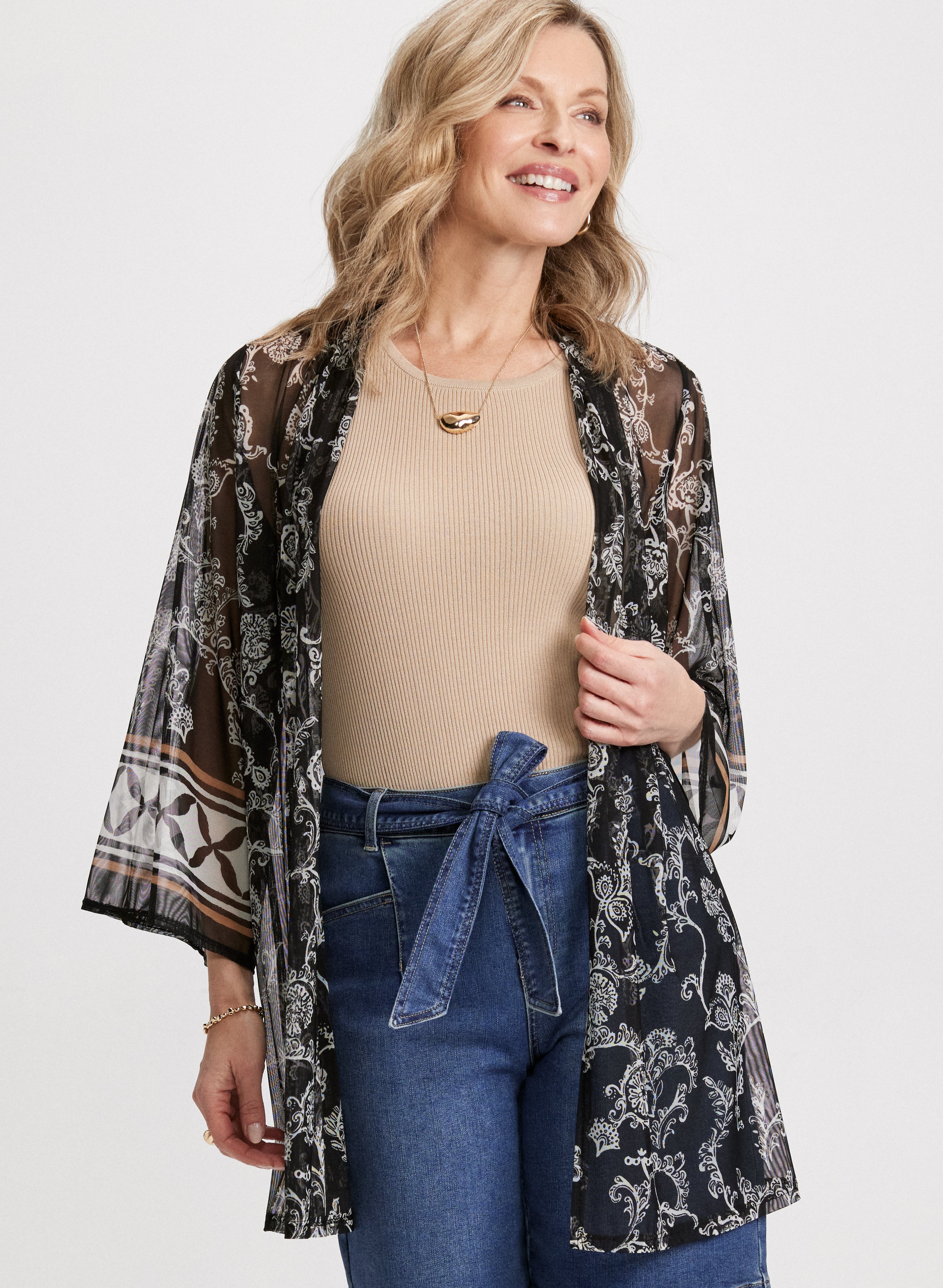 Patchwork Print Mesh Cover-Up