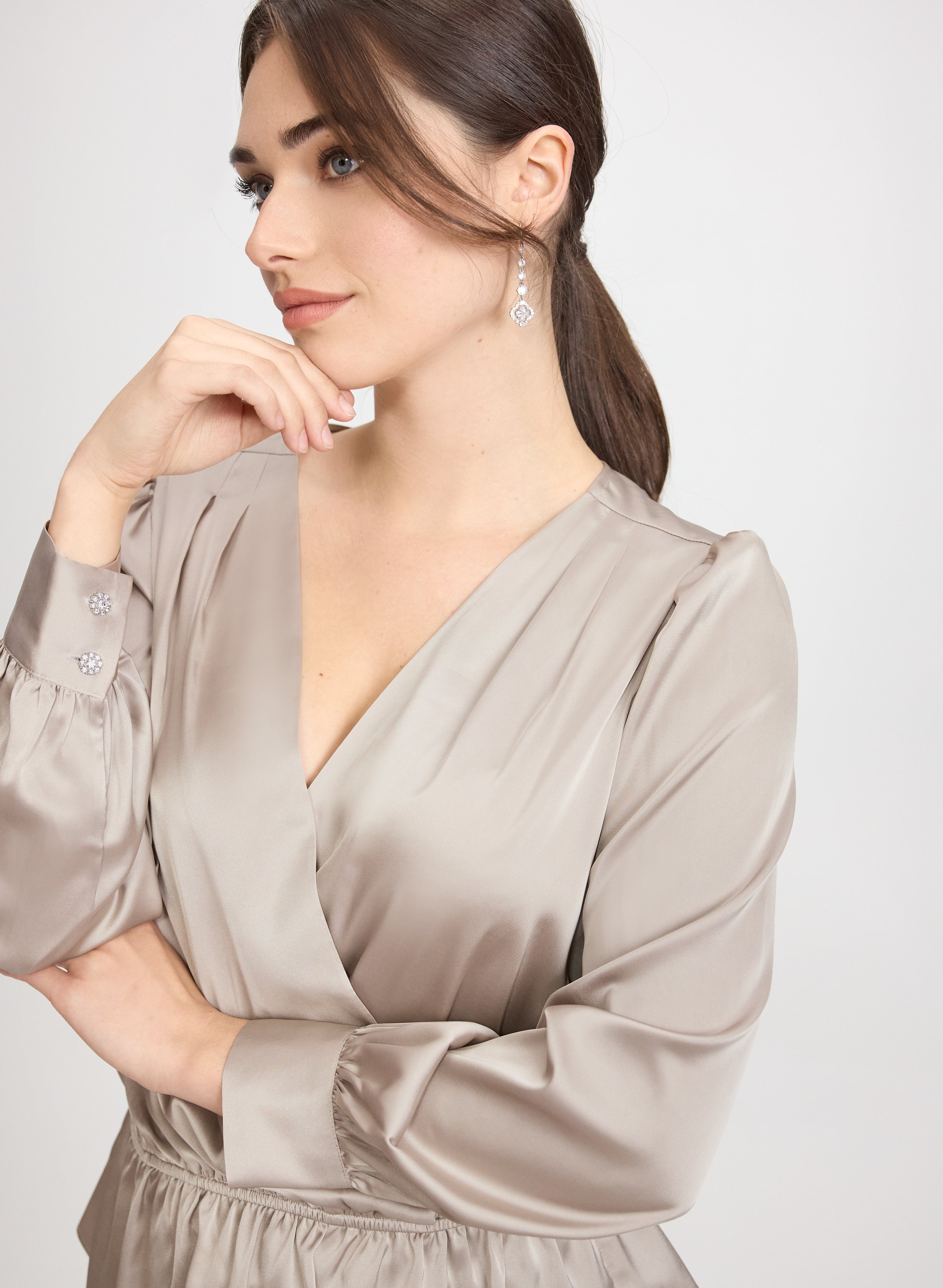 Satin Wrap-Style Blouse