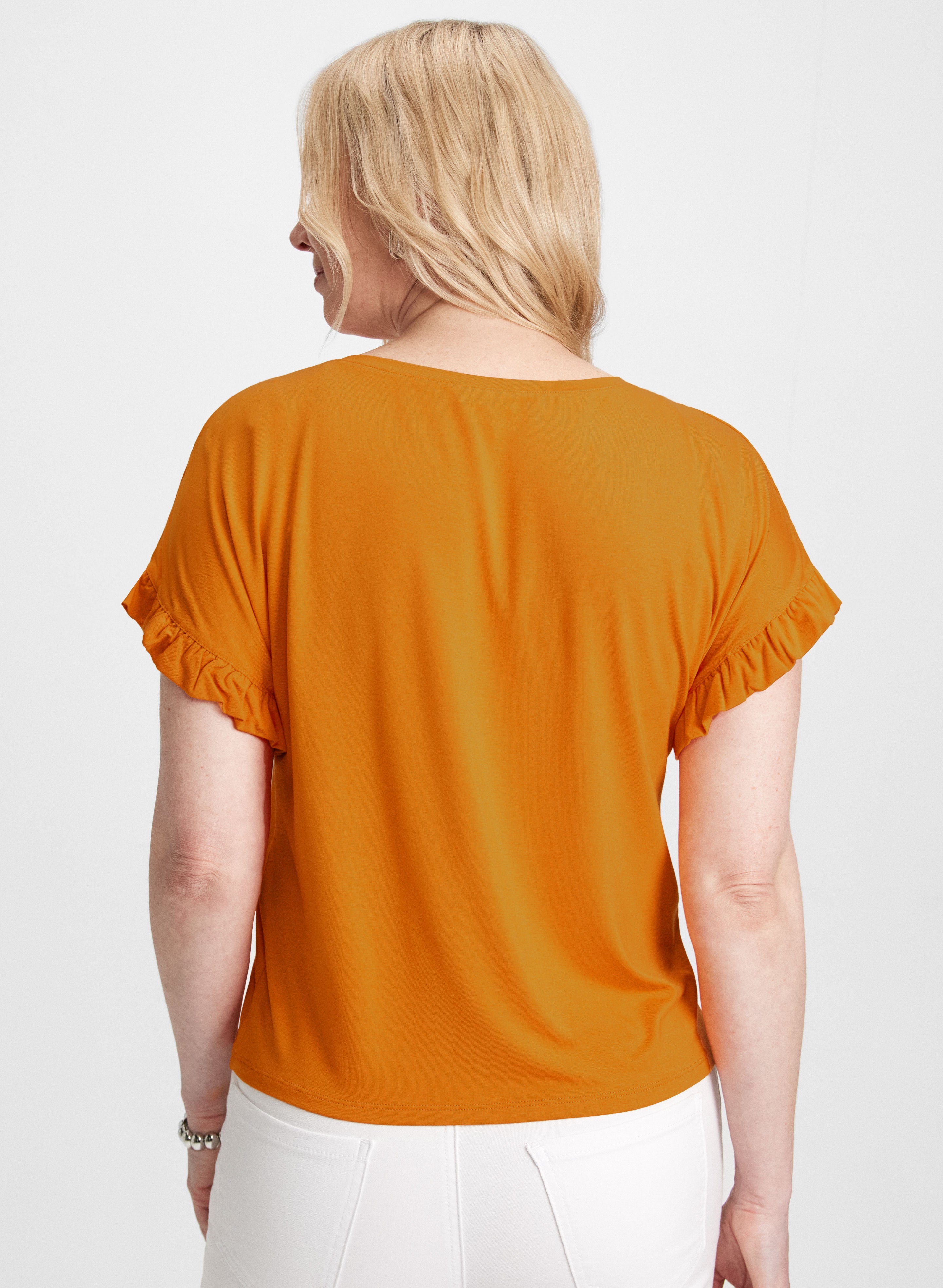 Ruffled Round Neck Cap Sleeve T-Shirt