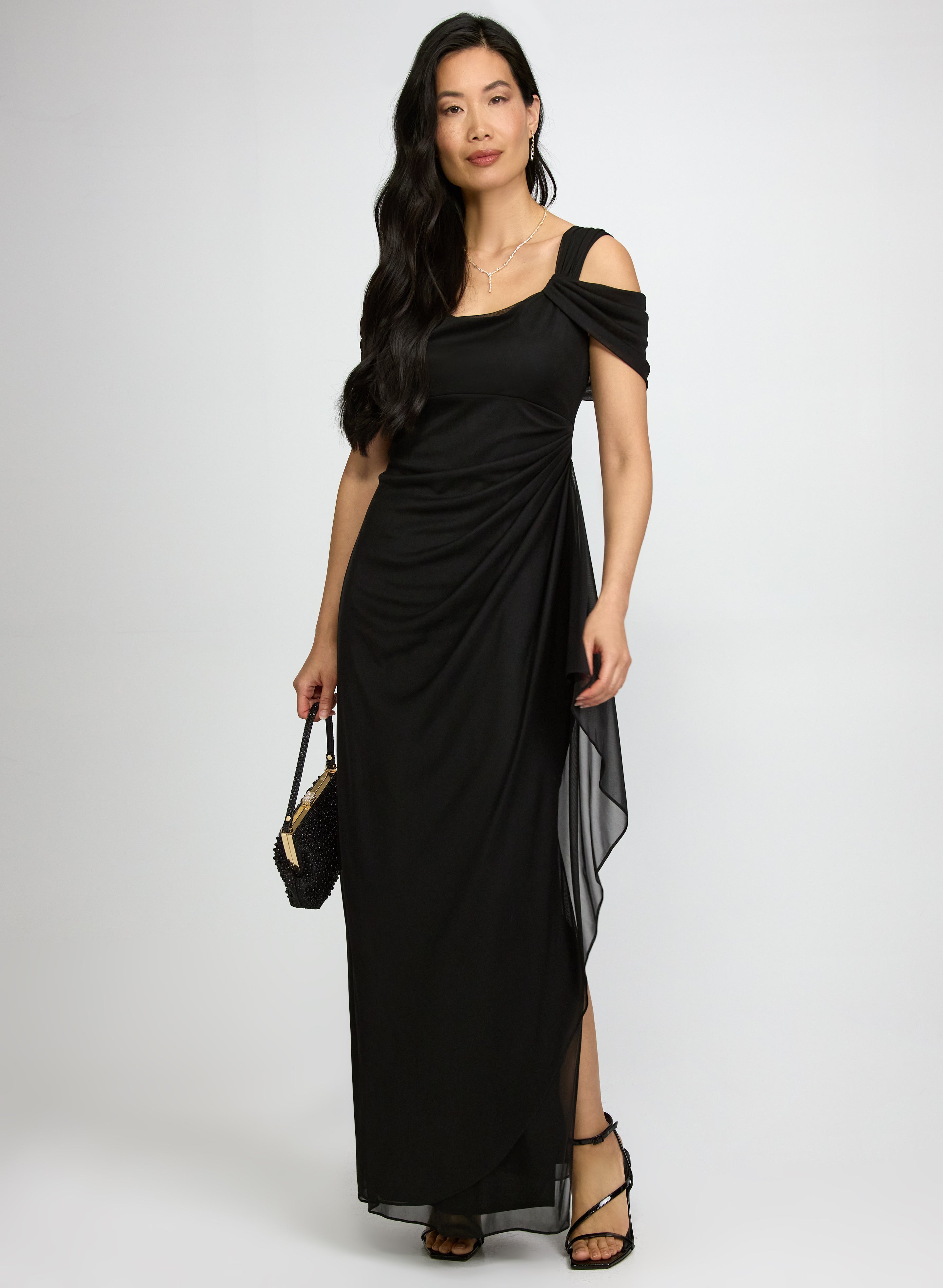 long sleeve formal dresses green Cowl Neck Open Back & Side Slit Satin Midi Cocktail Dress main image 1