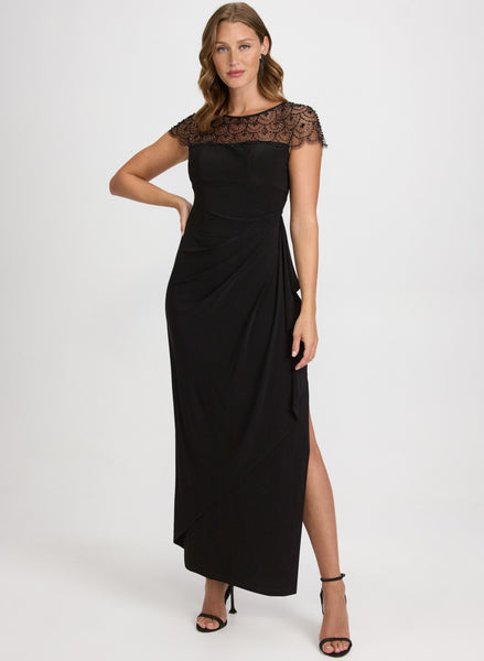 Beaded Mesh Yoke Dress