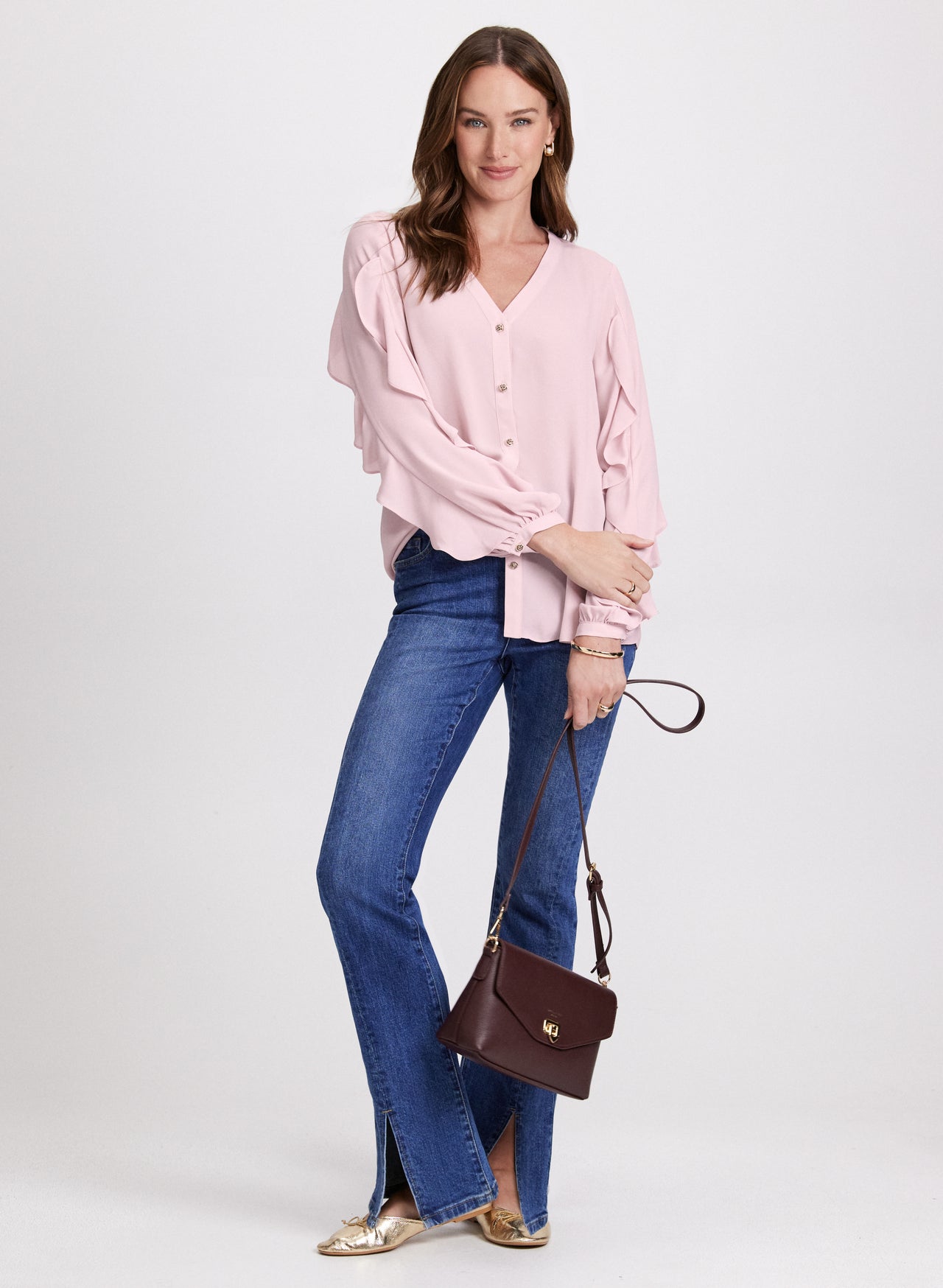 Rust Floral Ruffle Sleeve