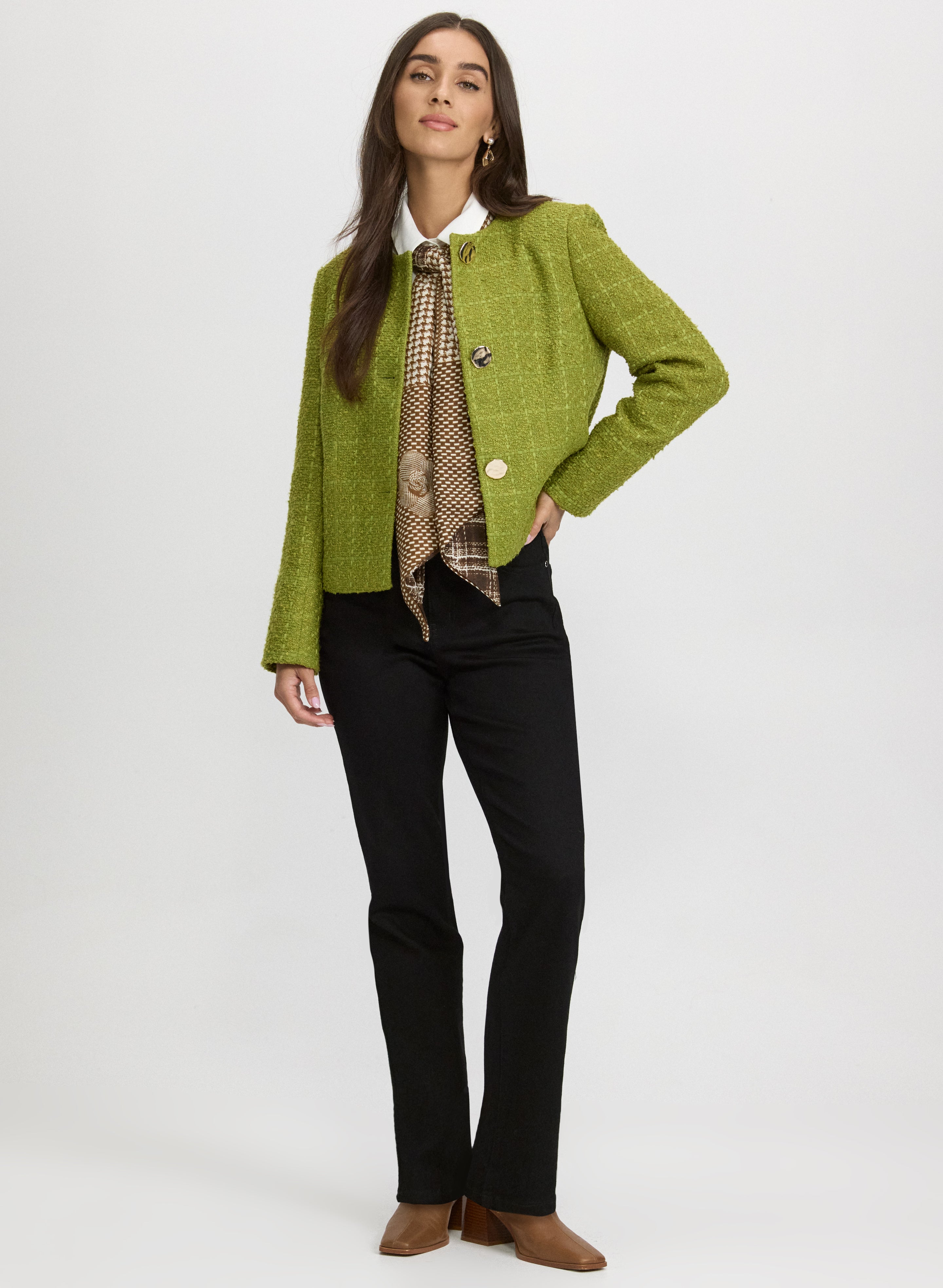 riu Plaid tweed knit jacket ツイード ジャケット Heritage Eyelash Tweed Knit Jacket - True Fit