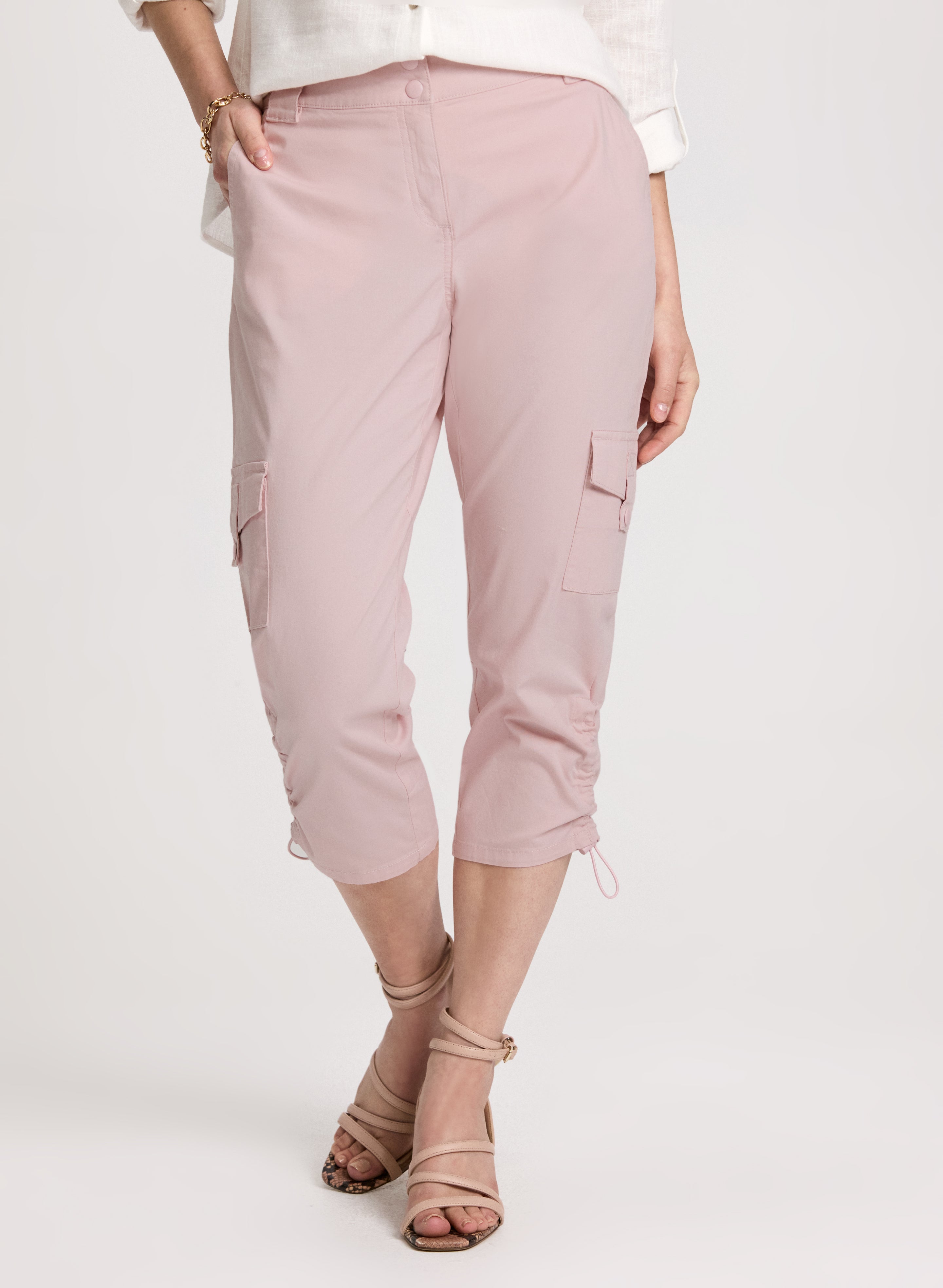 Cropped Drawstring Hem Cargo Pants