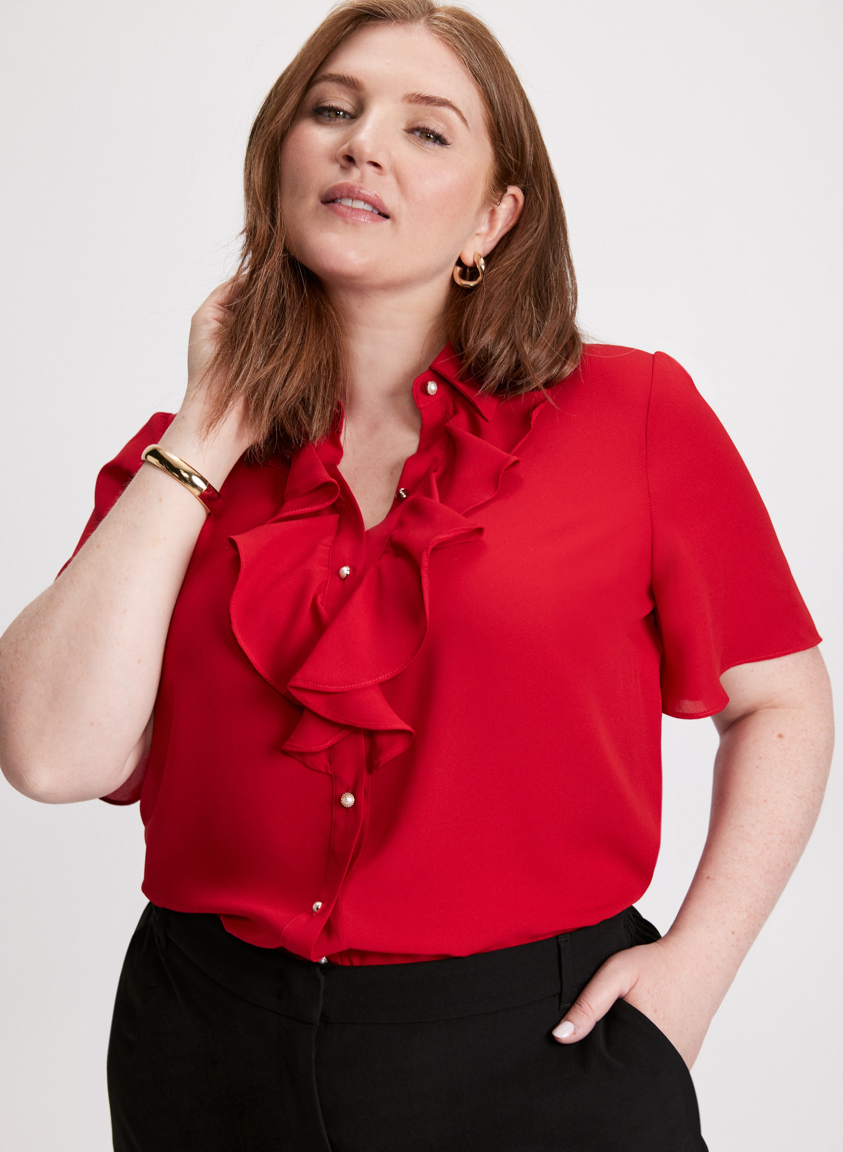 Threaded Pear Elyse Ruffled Short Sleeve Blouse main image 0