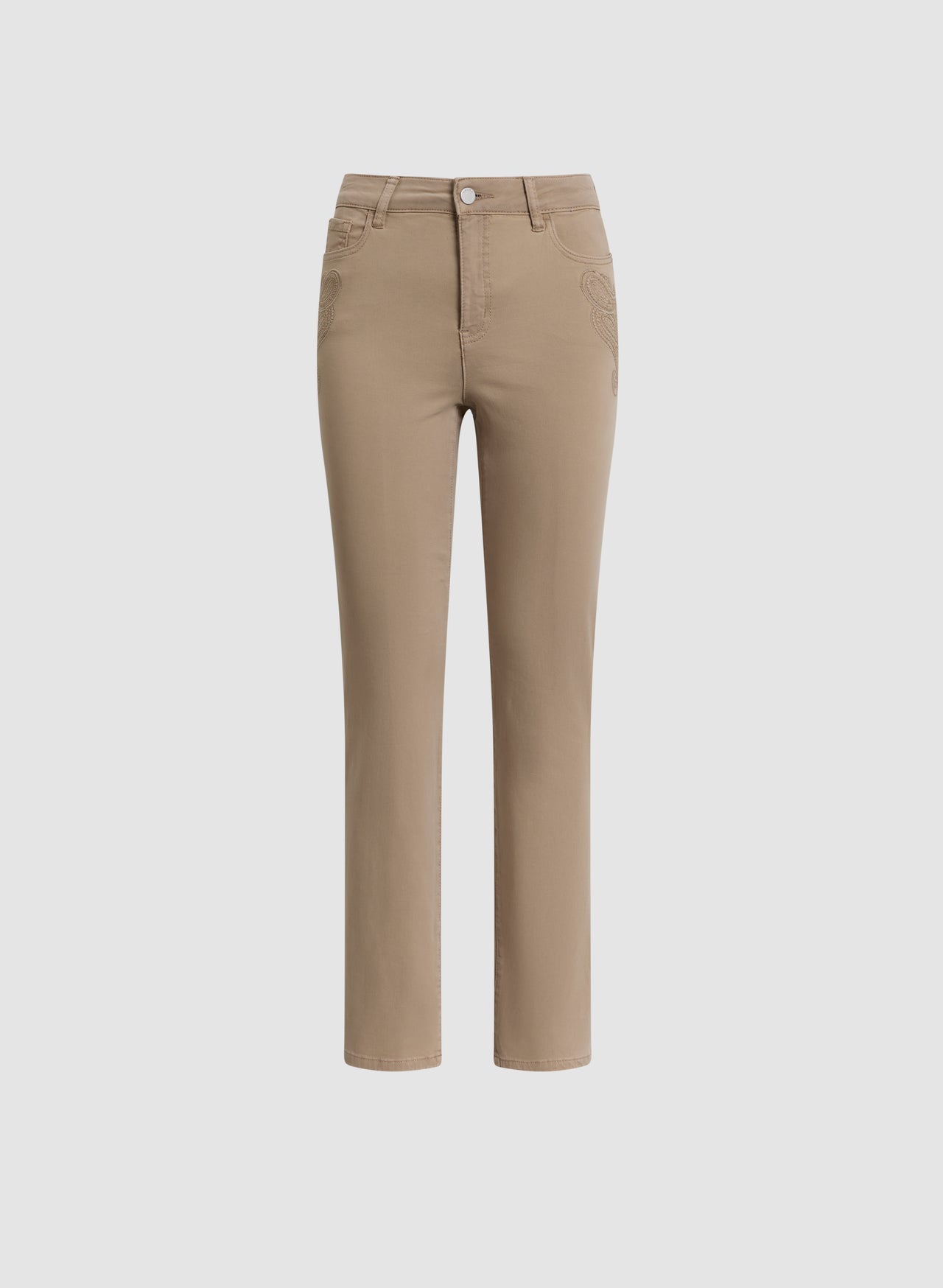 Denim Straight Pants With Frindged Detailed Pockets