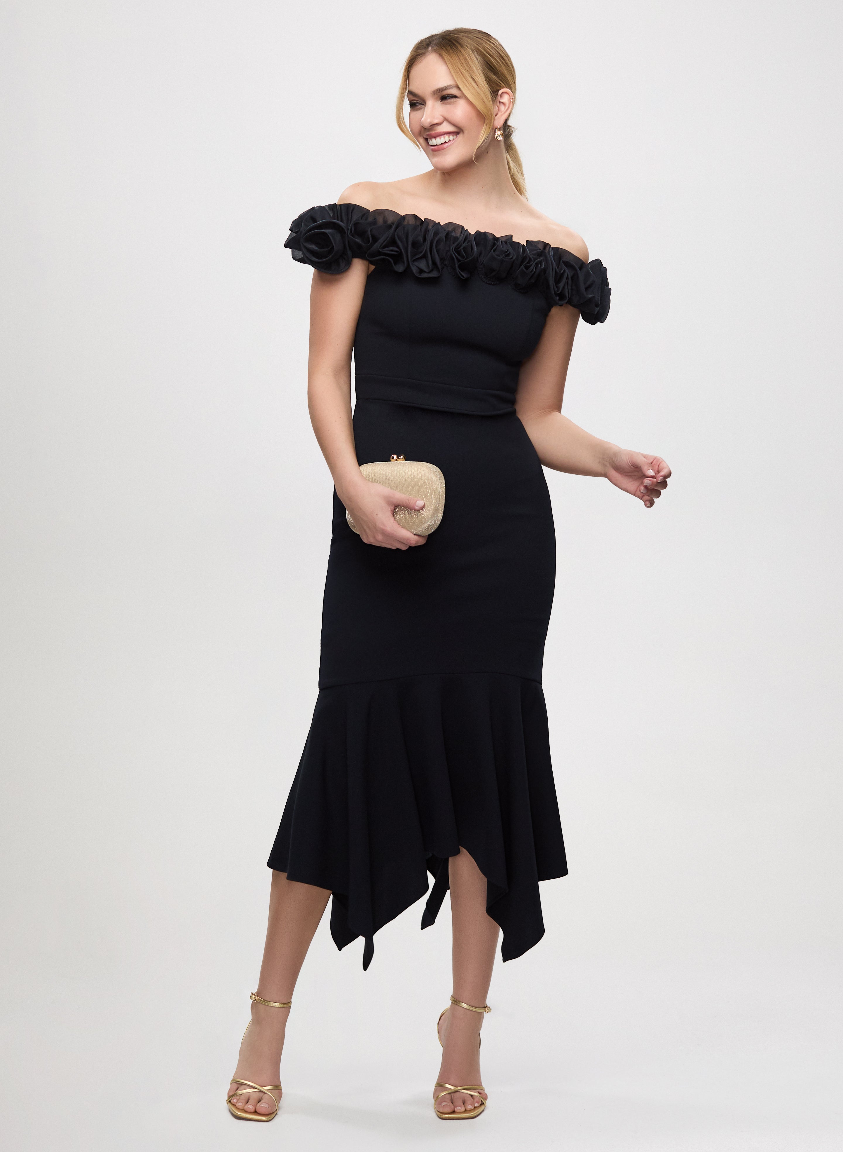 Bardot Organza Rosette Dress