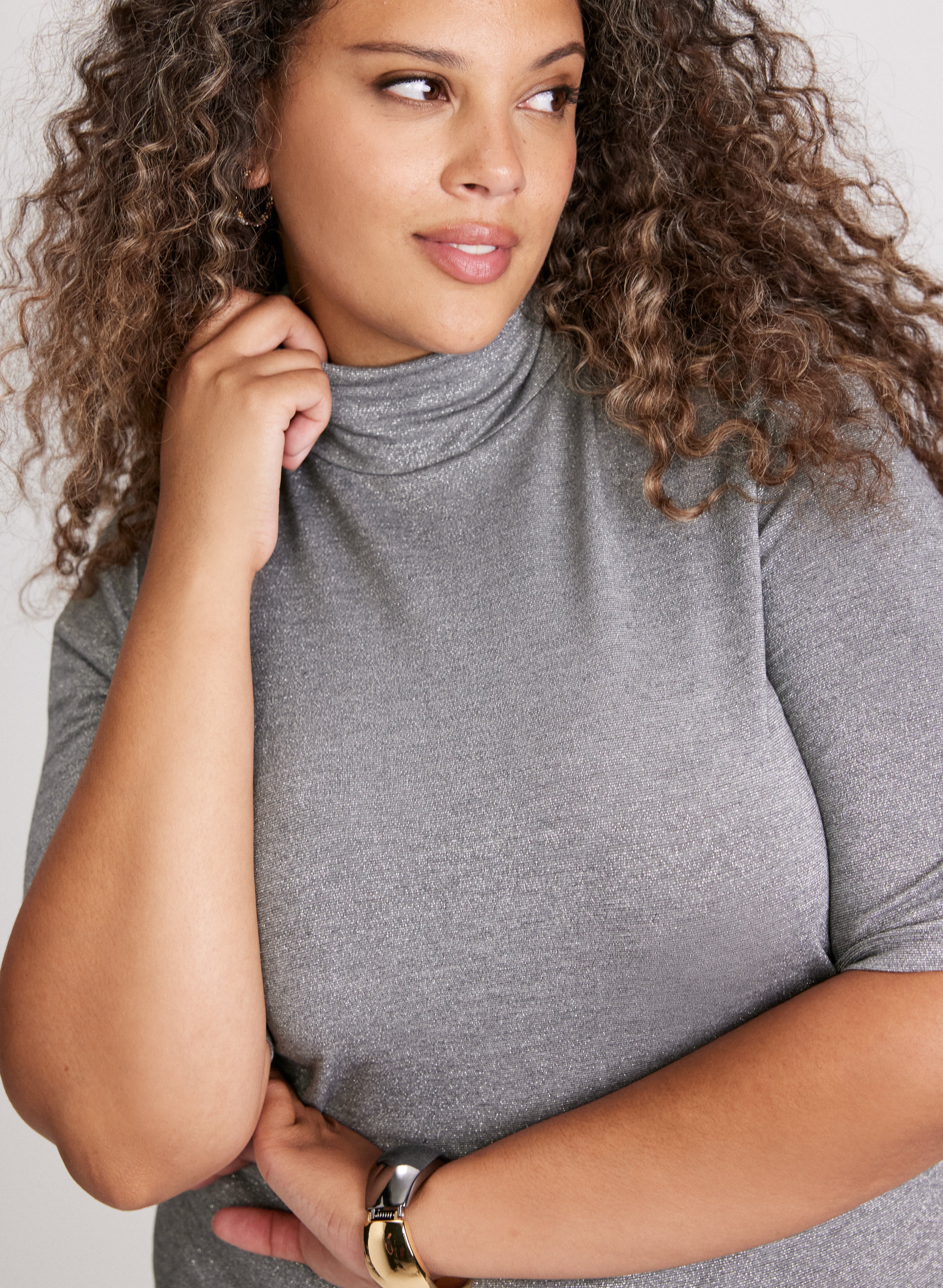 Metallic Mock Neck Top