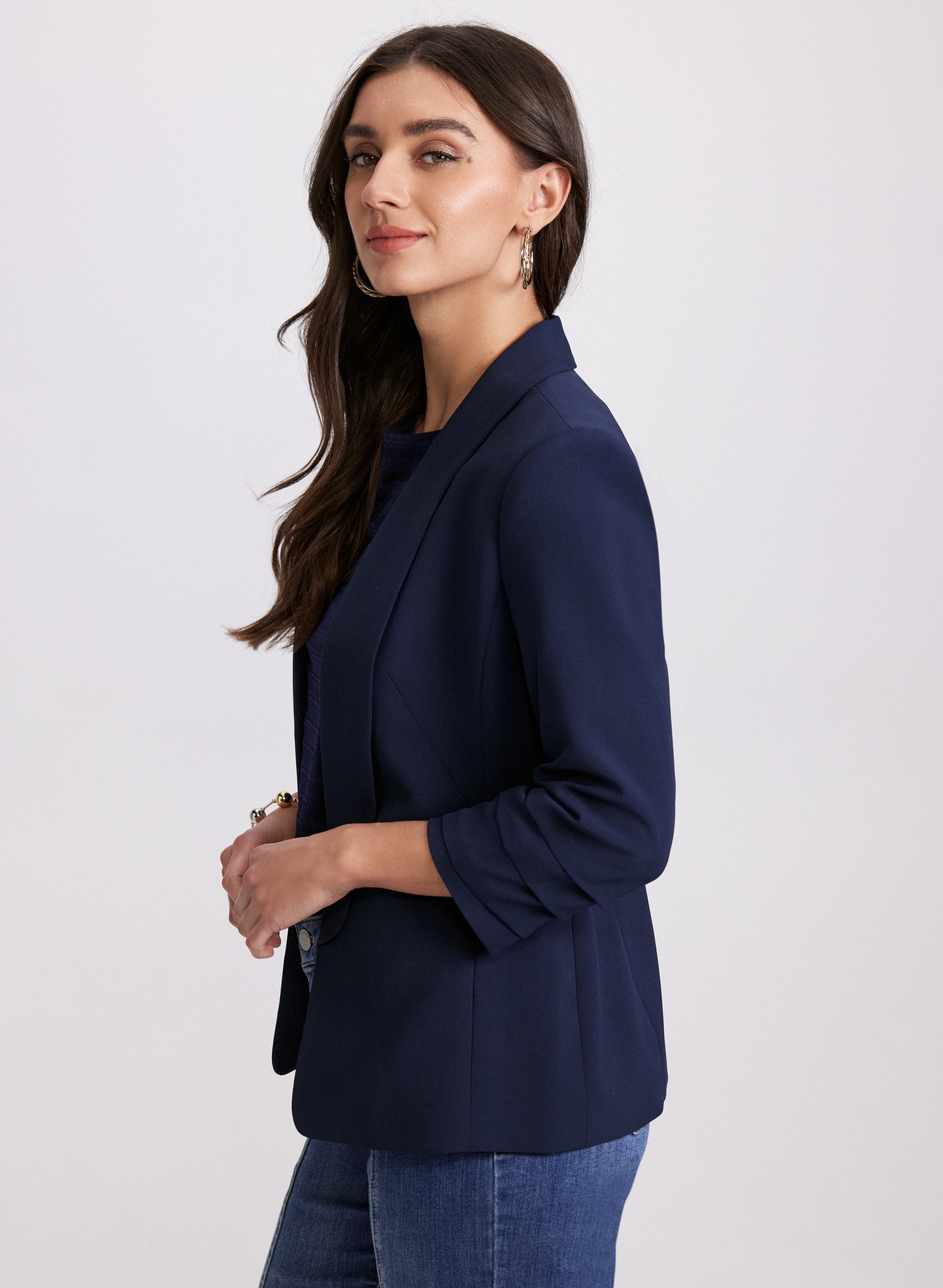 Open Twill Collarless Jacket