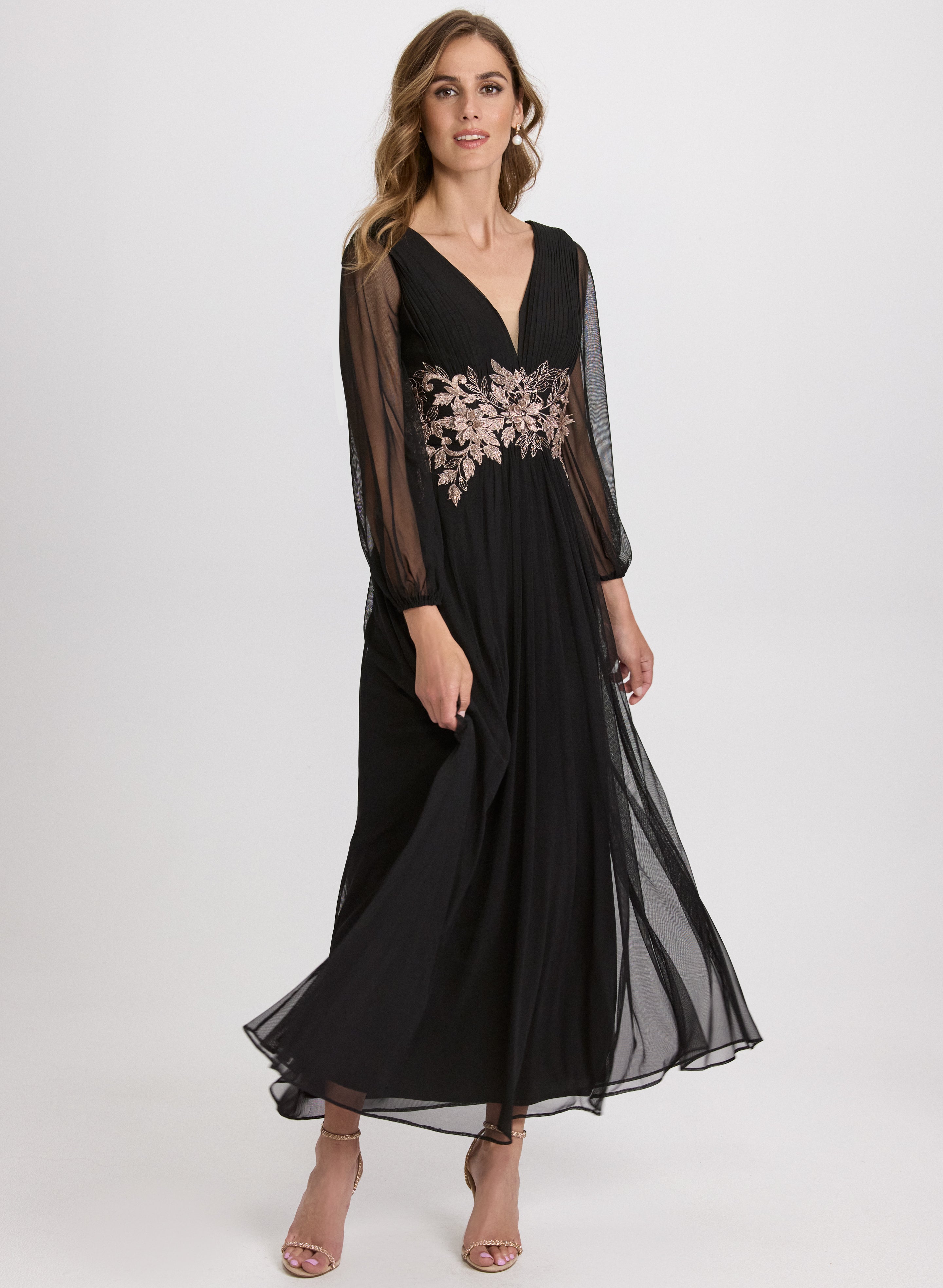Metallic Floral Appliqu Dress Metallic Floral Appliqu Dress