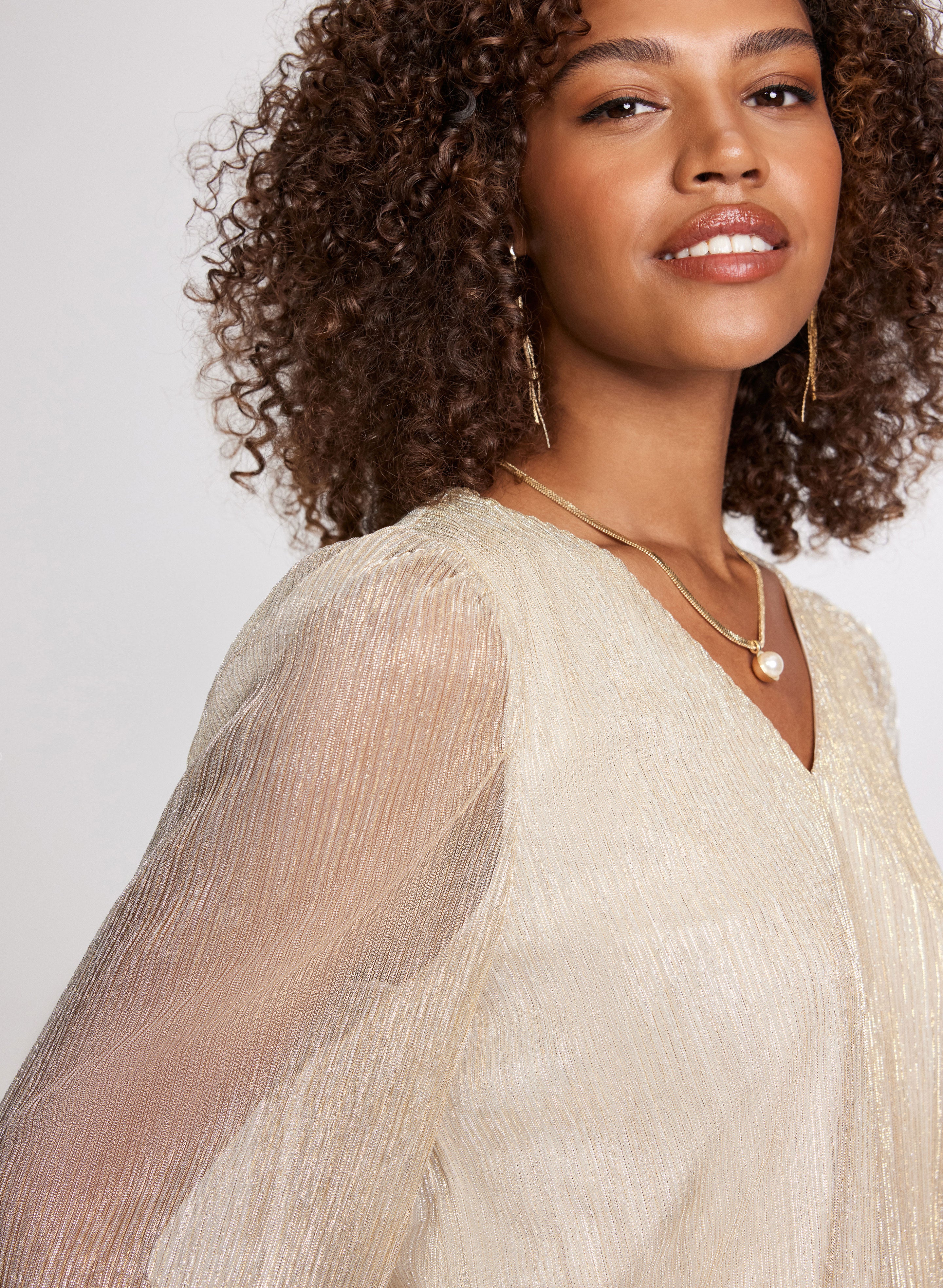 Metallic Plissé Top