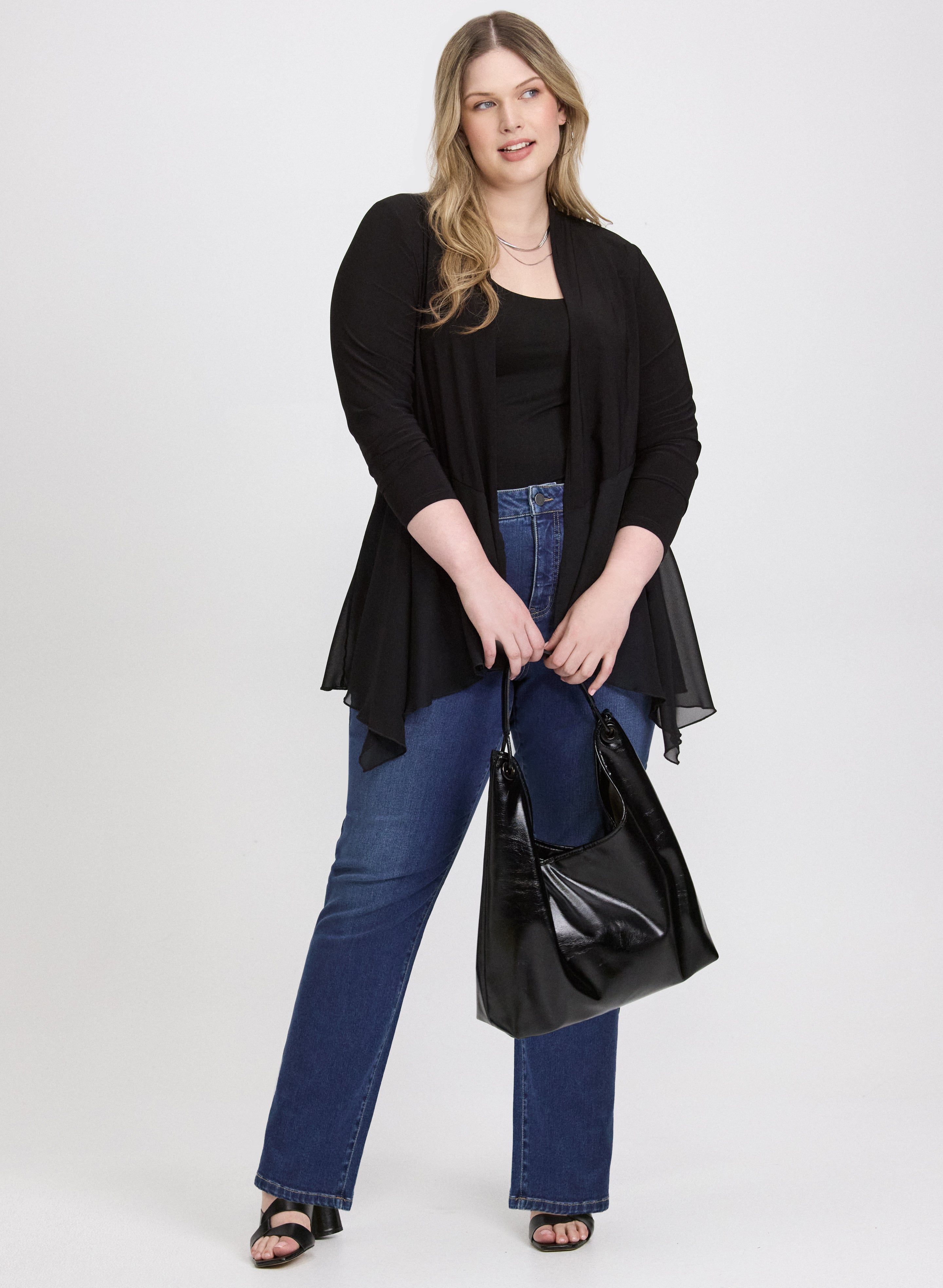 Printed Open Front Three-Quarter Sleeve Cover Up