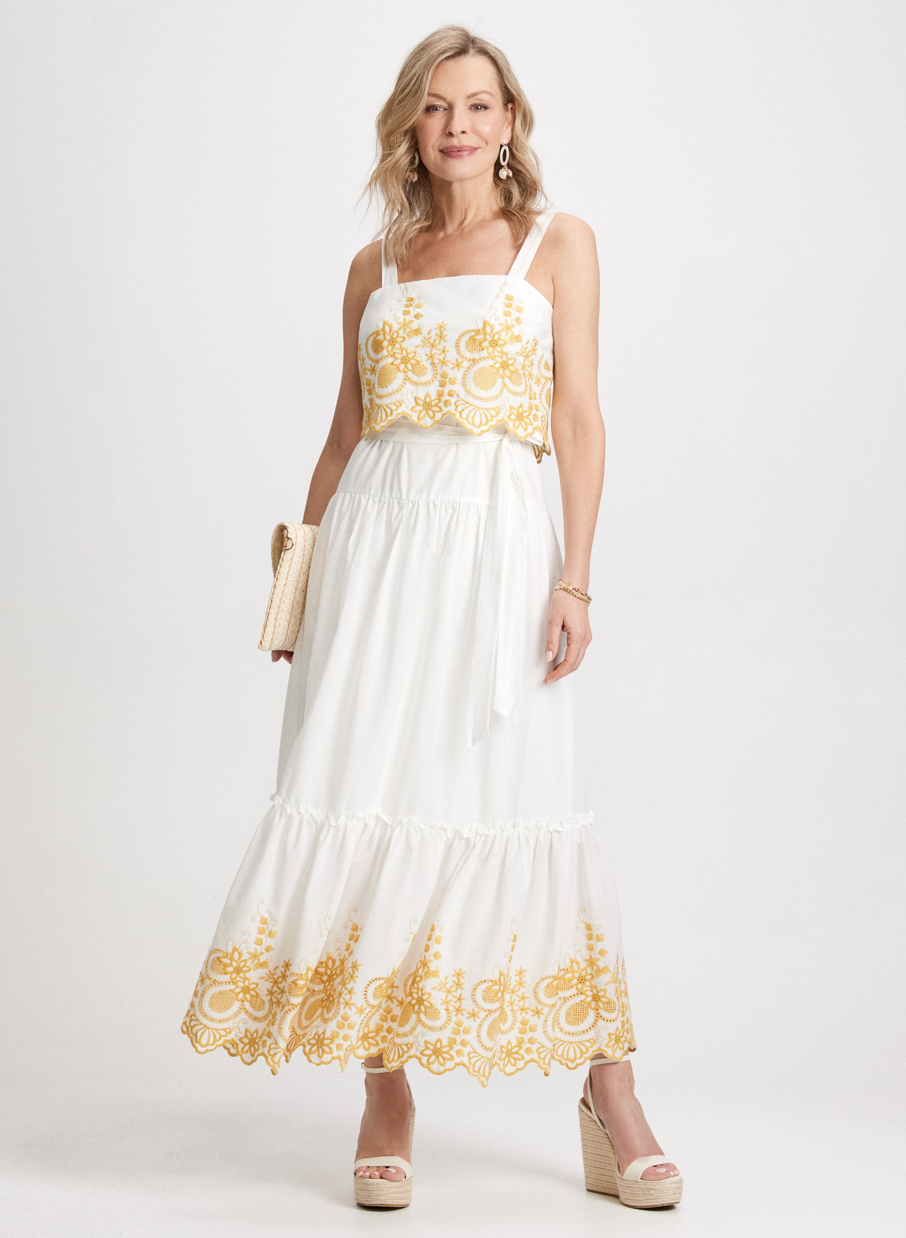 Long Contrasting Embroidery Dress