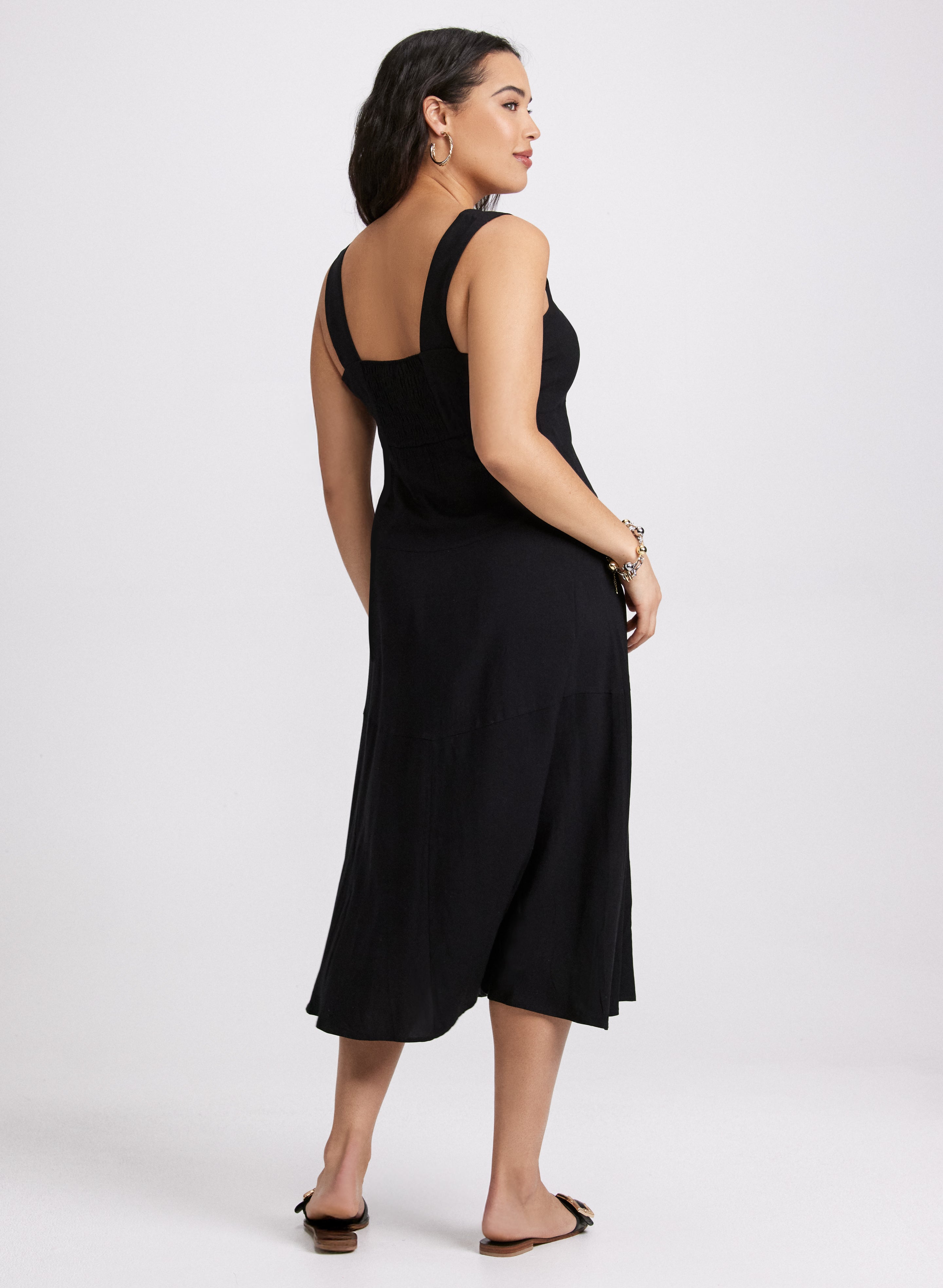Square Neck Zip Detail Skinny-Fit Midi Dresses