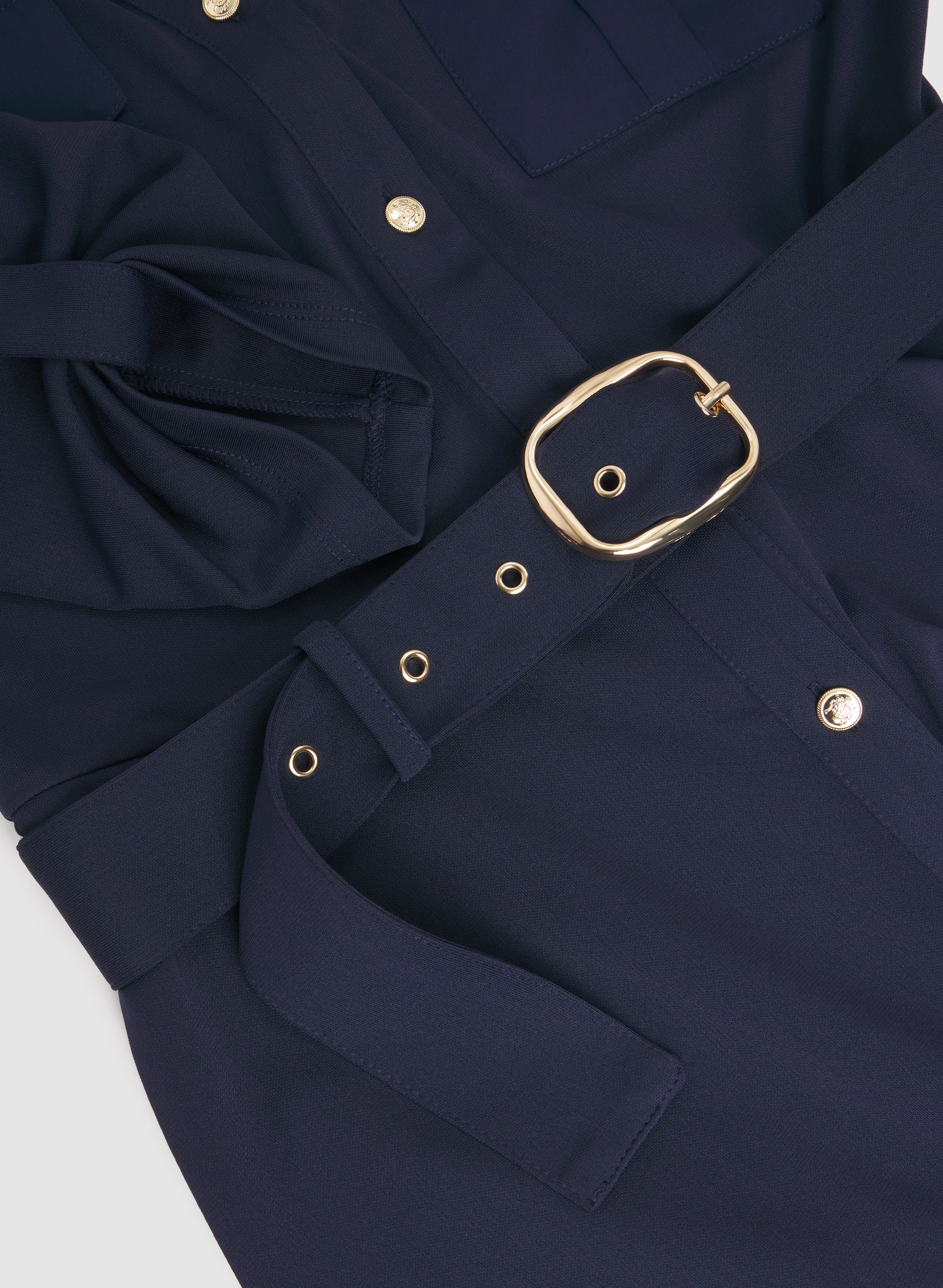 Laura Women's Belted Shirt Dress, Mother Of The Bride Dress In Marine Blue, Size 8, Polyester/Spandex, Evening Dresses And Occasion Wear