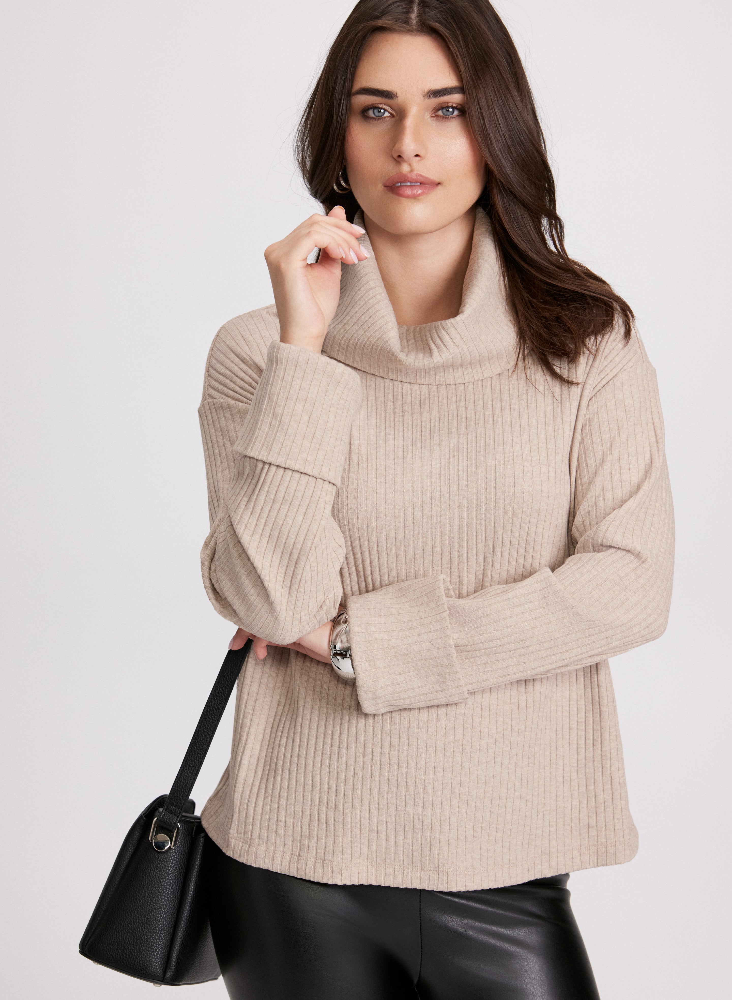 Pull Cachemire Col Roulé Femme - Tricot Côtelé Doux Et Chaud, Laine Ample Manches Longues - Idéal Automne Hiver
