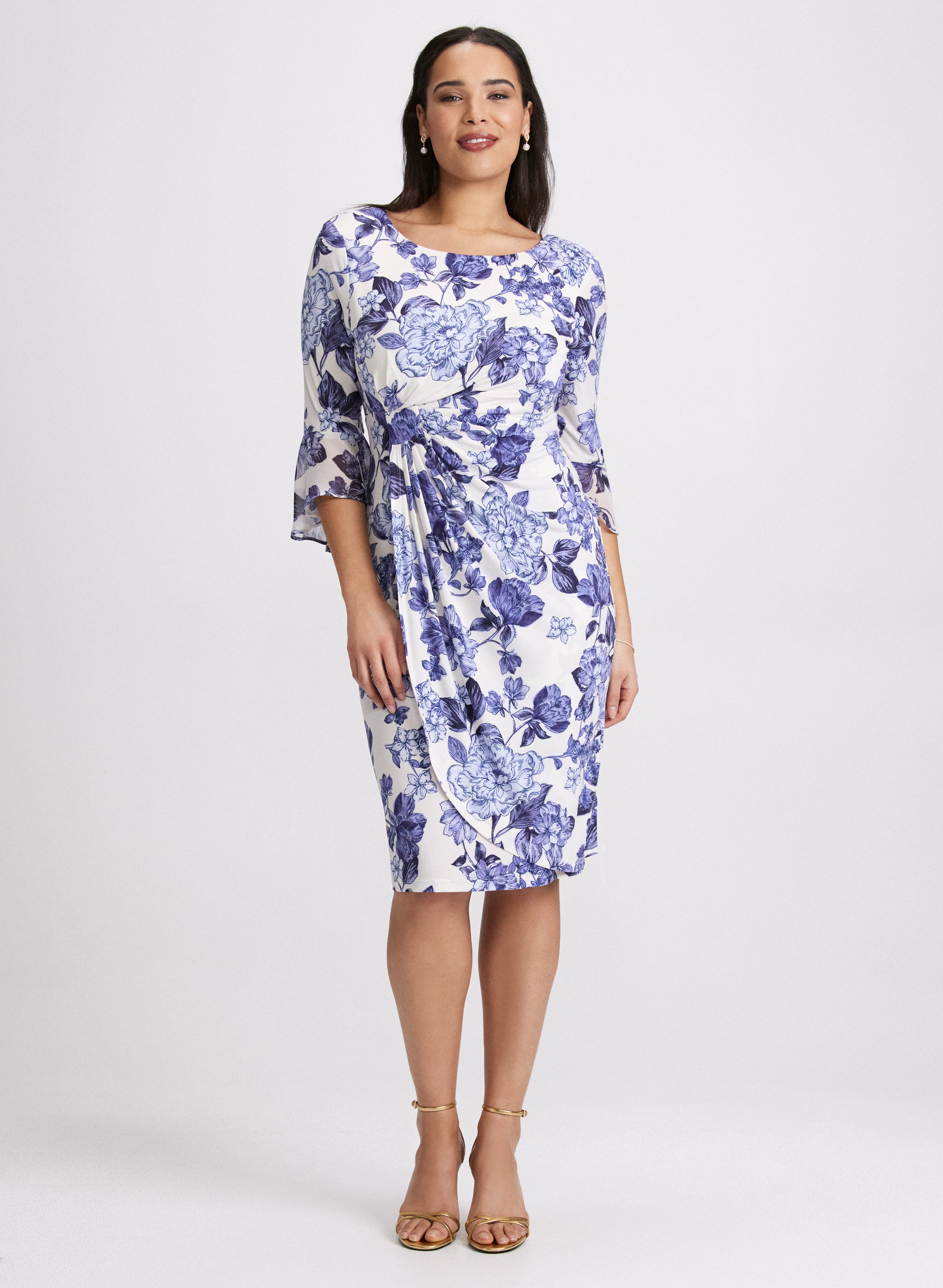 blue and white floral wrap dress Blue Flower Collage Tiered Wrap Maxi-Dress main image 1