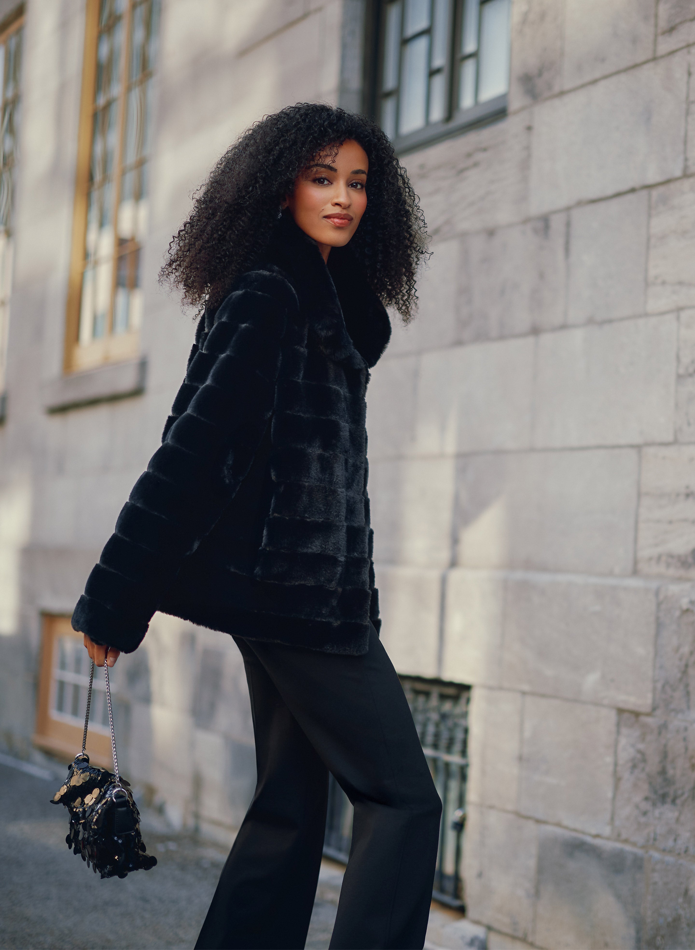 Ribbed Faux Fur Coat